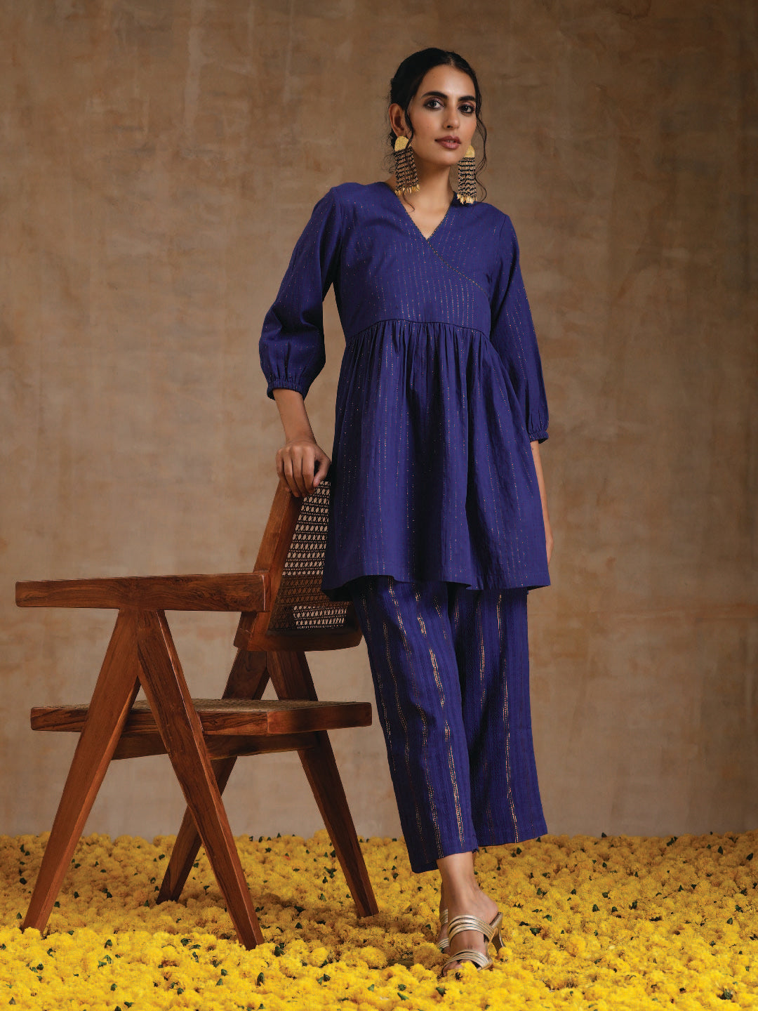 trueBrowns Spectrum Blue Gold Cotton Overlap Co-Ord Set