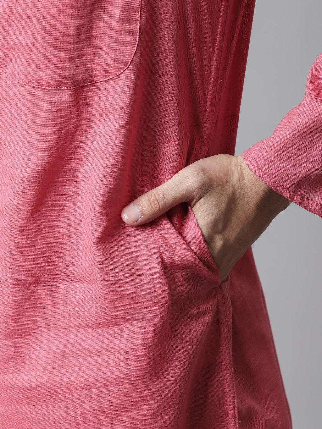 Even Apparels Rust Pure Cotton Kurta With Band Collar