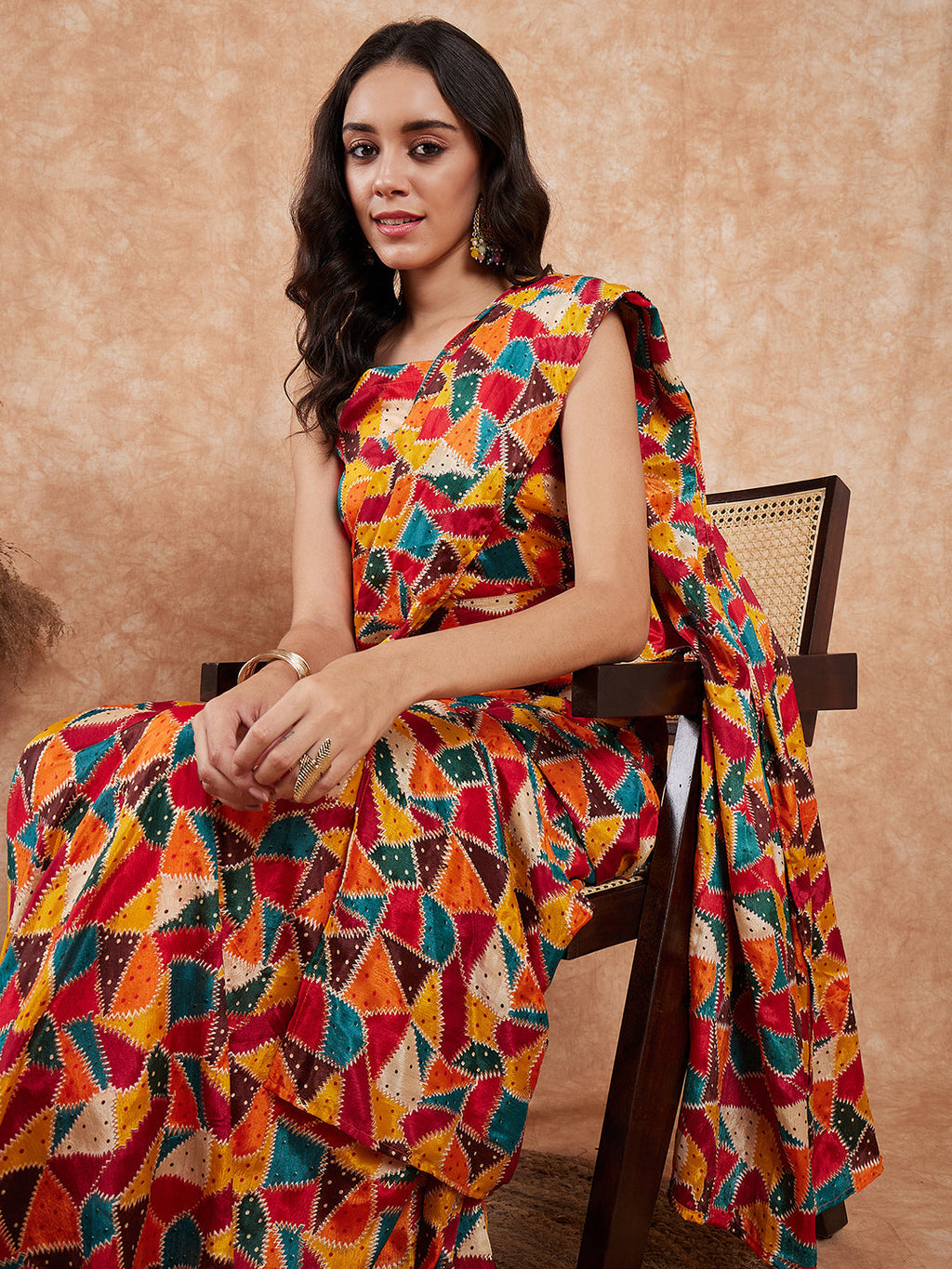 InWeave Women's Multi Color Trangle Skirt Saree