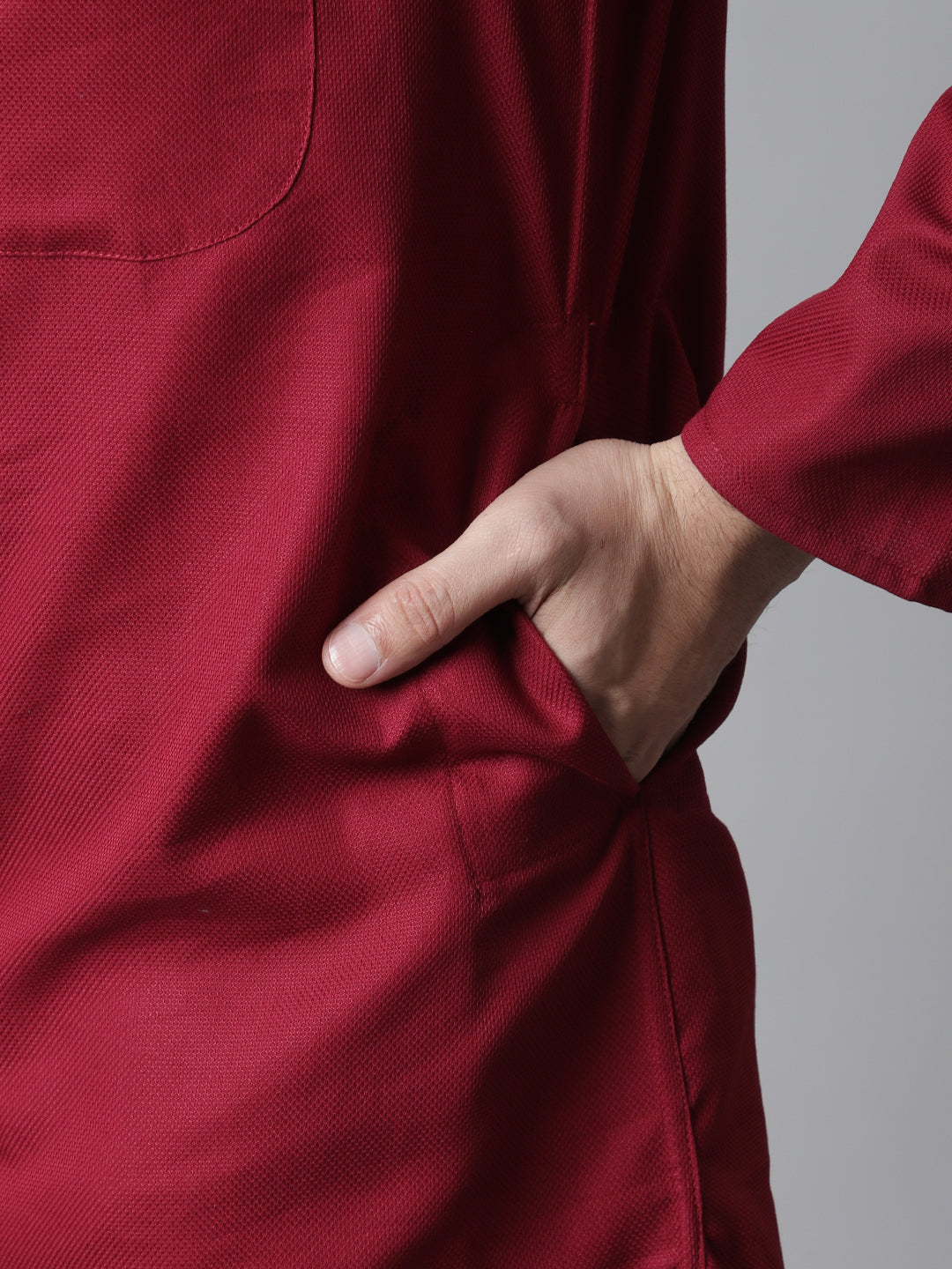 Even Apparels Maroon Pure Cotton Kurta With Band Collar