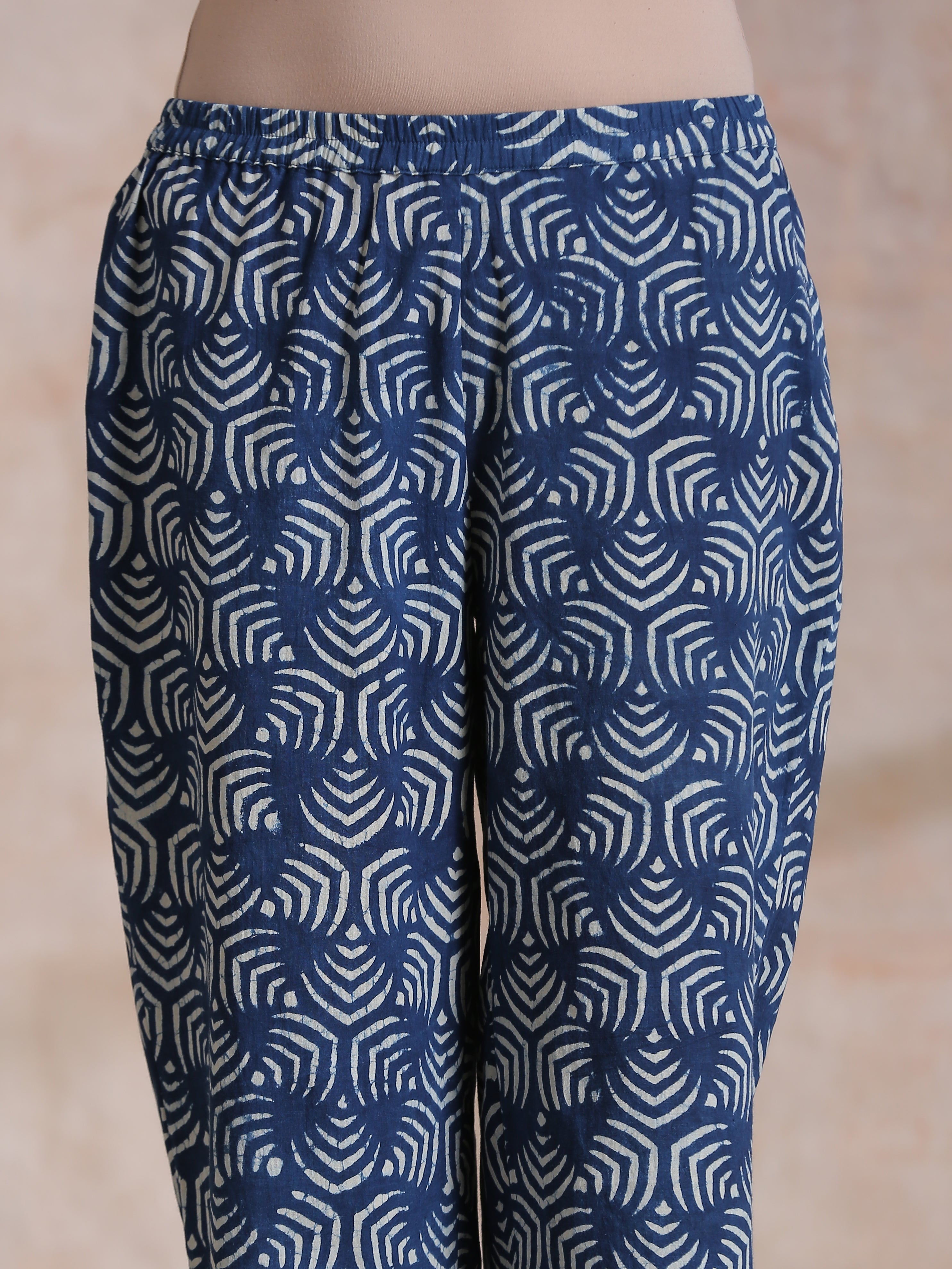 trueBrowns Indigo Dabu Overall Print Cotton Baggy Sleeve Co-Ord Set
