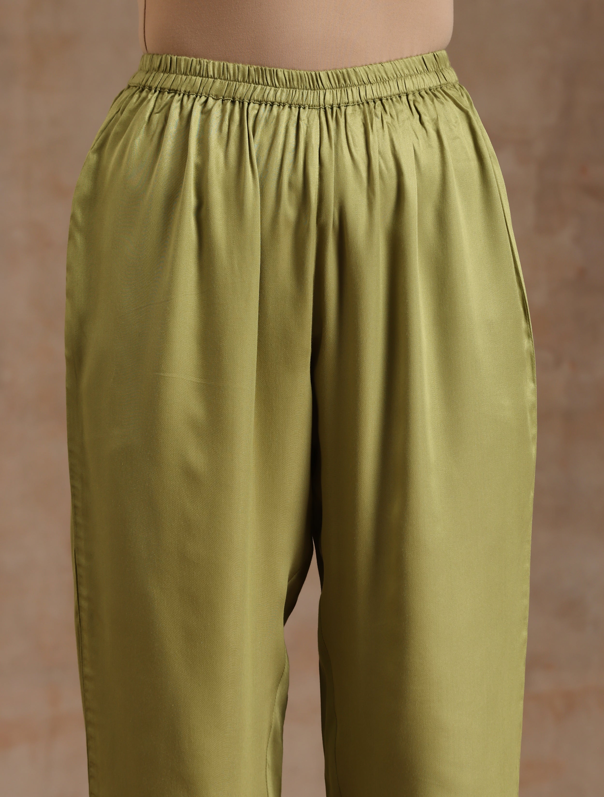 trueBrowns Light Green Modal Satin High-Low Kaftan Kurta Set