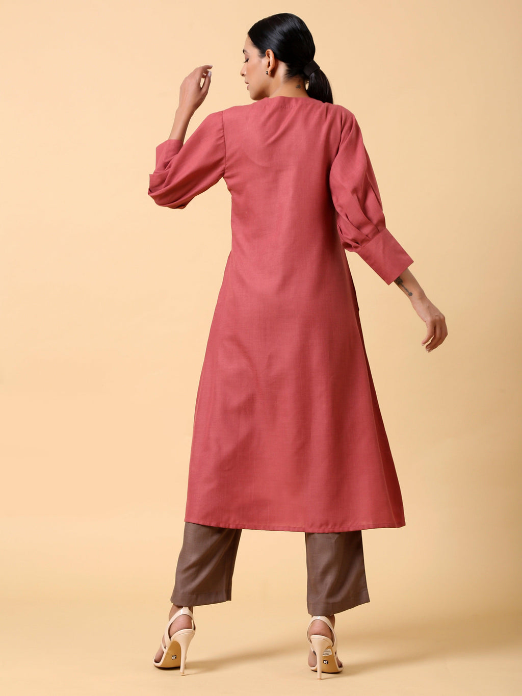 trueBrowns Cotton Linen Rust Red Kurta Pant Set