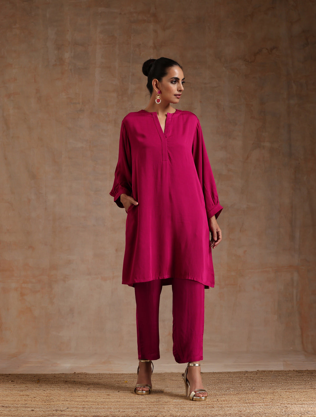 trueBrowns Pink Modal Satin Relax Co-ord Set