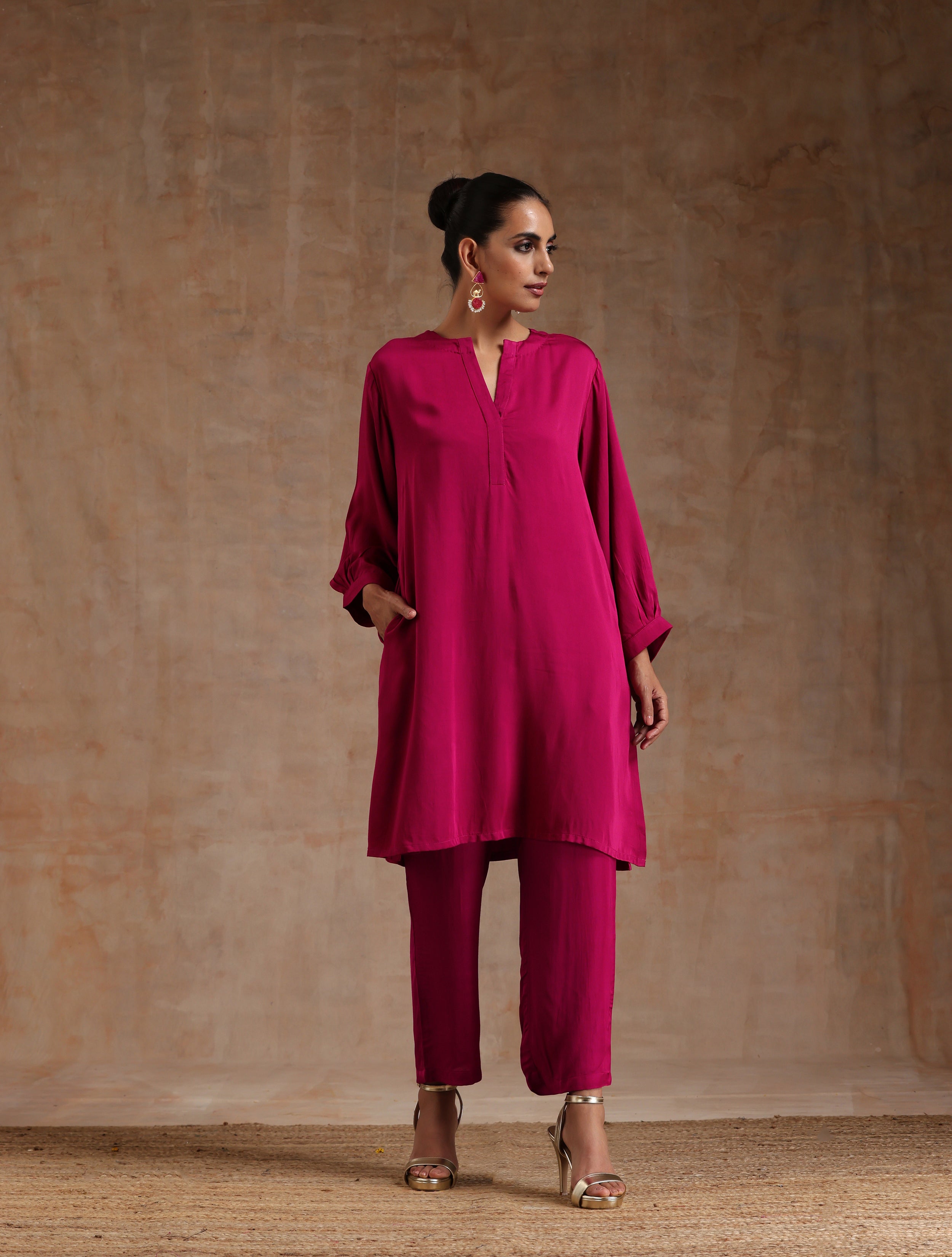 trueBrowns Pink Modal Satin Relax Co-ord Set