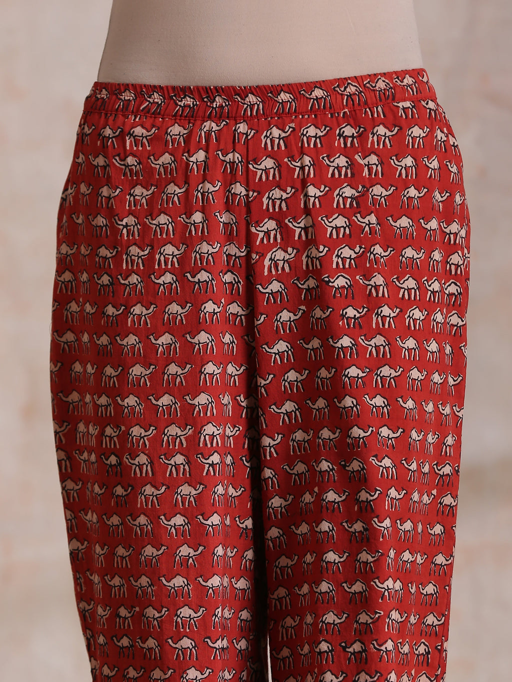 trueBrowns Rust Red Bagru Camel Print Cotton High-Low Co-Ord Set
