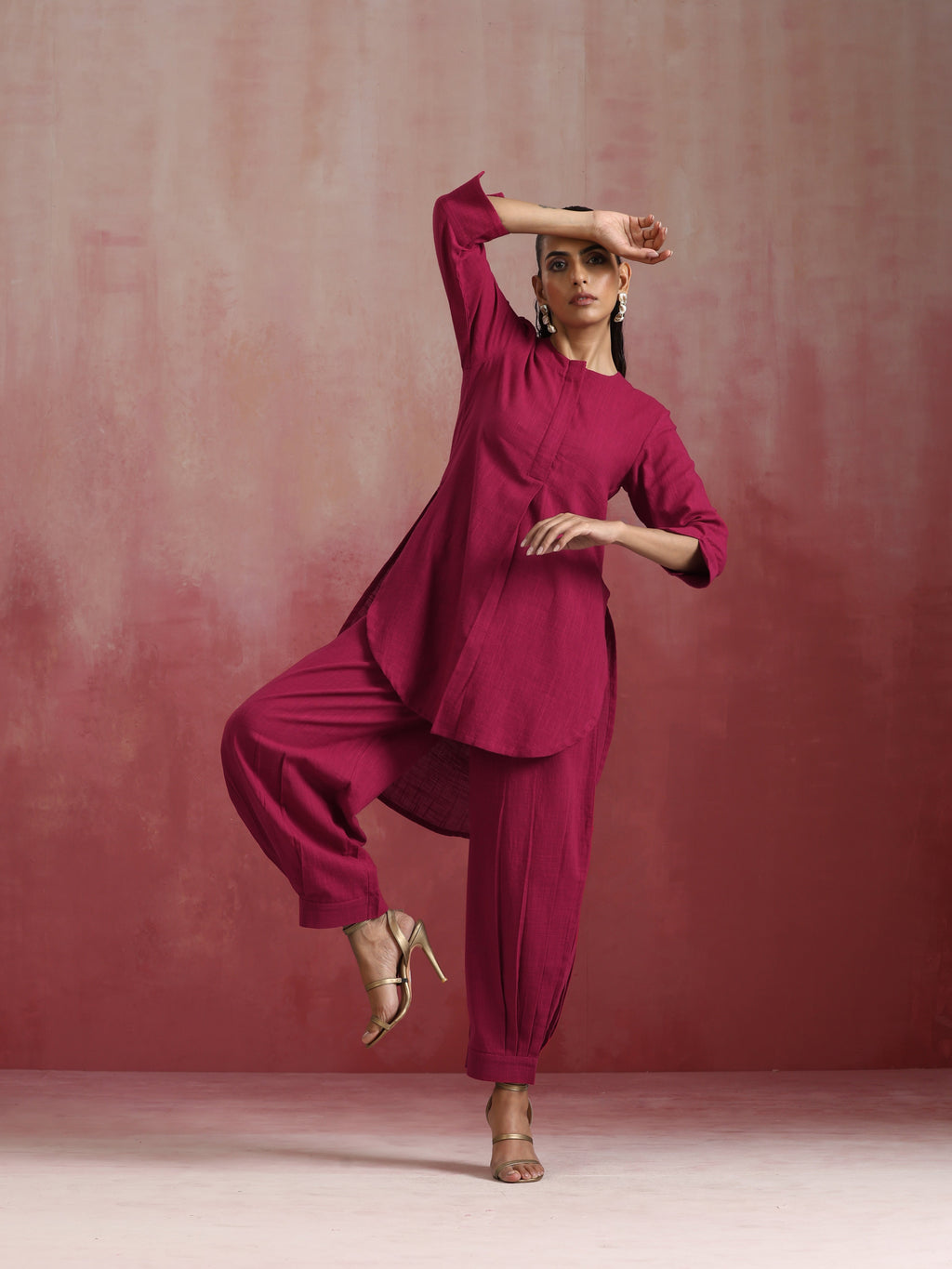 trueBrowns Magenta Cotton Kurta Co-ord set