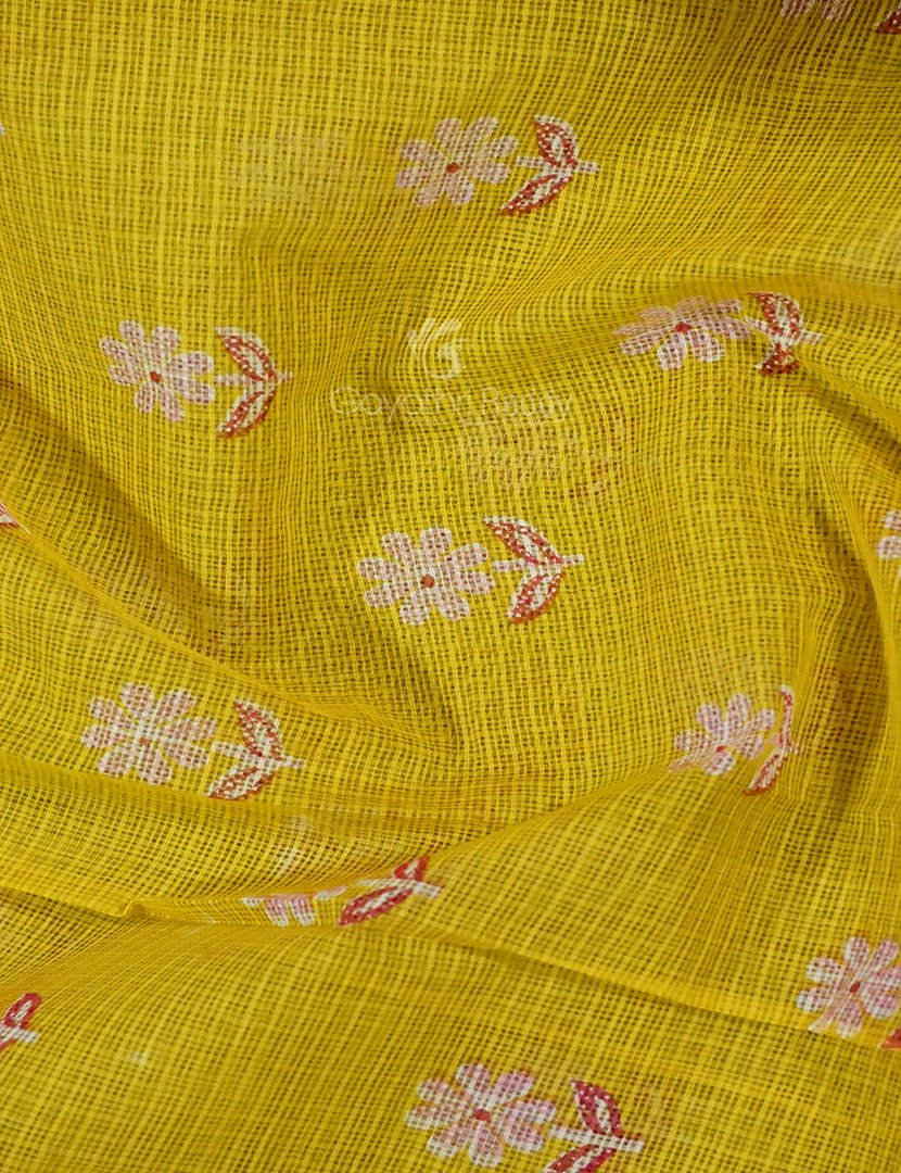 Yellow And Pink Colour Block Print Pure Kota Cotton Saree By Gayathri Reddy Designer Studio