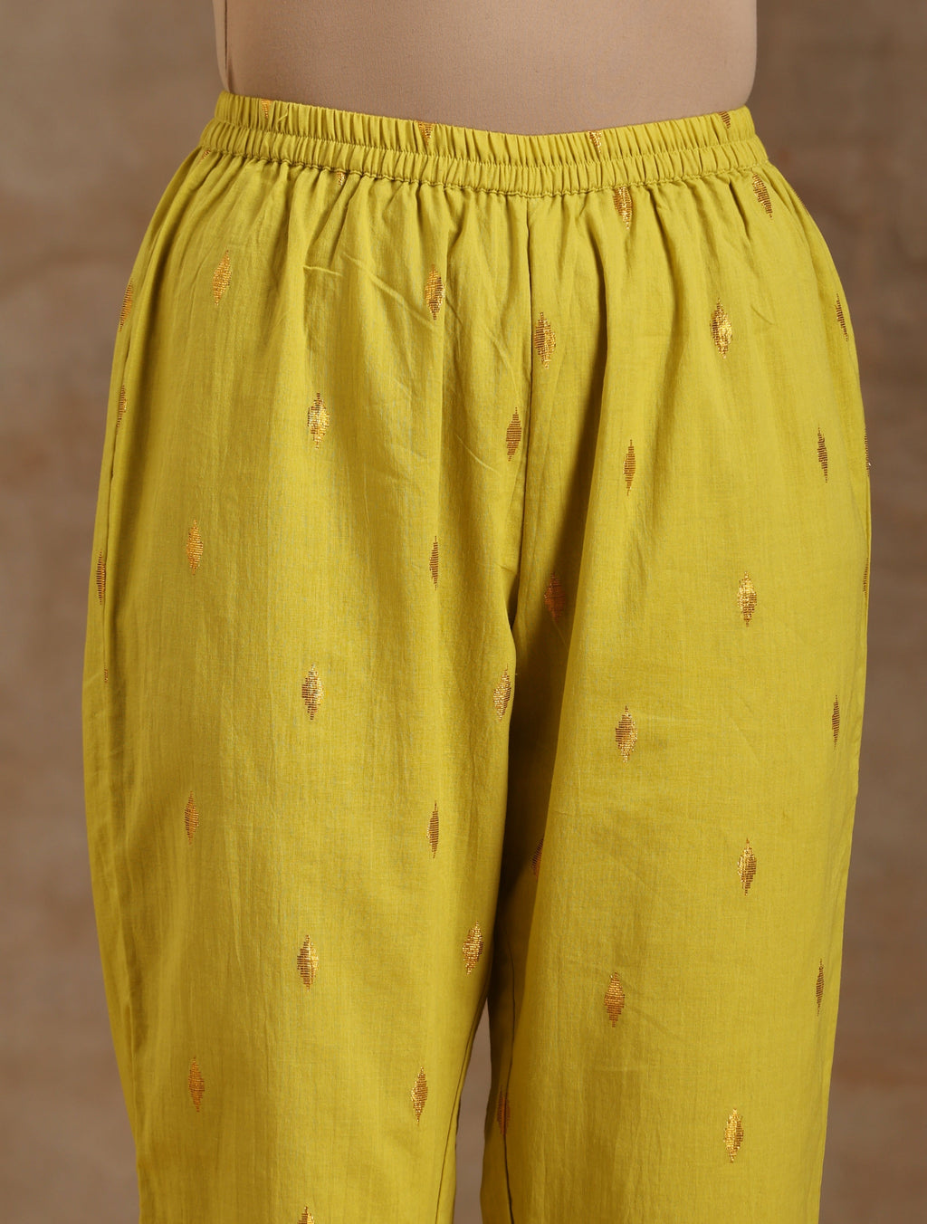 trueBrowns Lime Gold Cotton Handkerchief Kurta Set | Relove