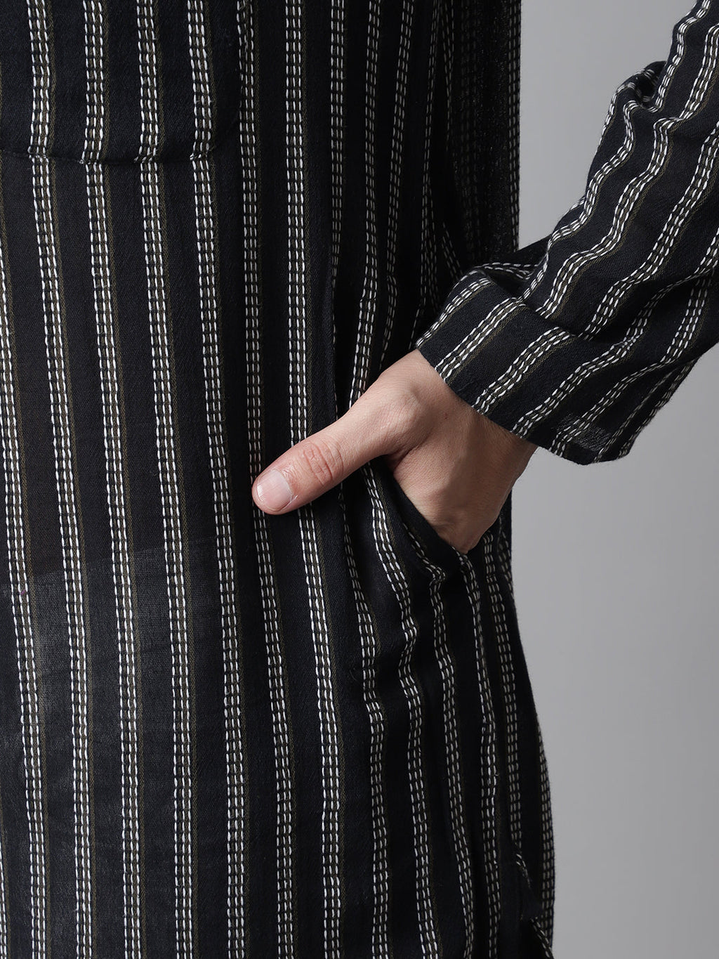 Even Apparels Black Pure Cotton Kurta With Band Collar