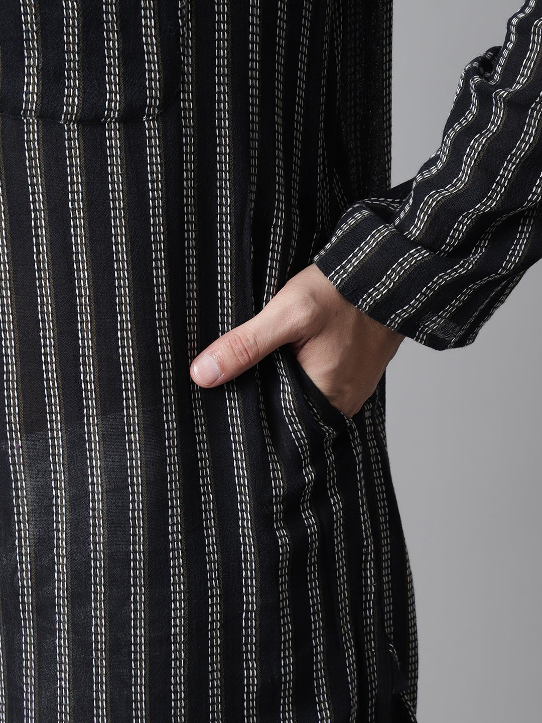 Even Apparels Black Pure Cotton Kurta With Band Collar