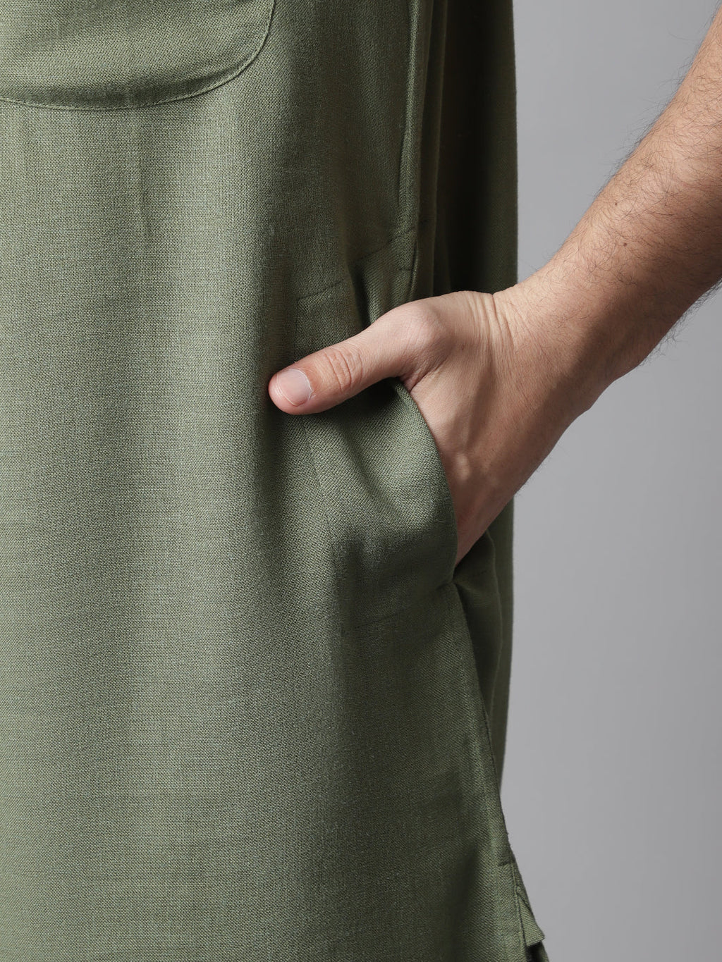 Even Apparels Green Pure Cotton Kurta With Band Collar