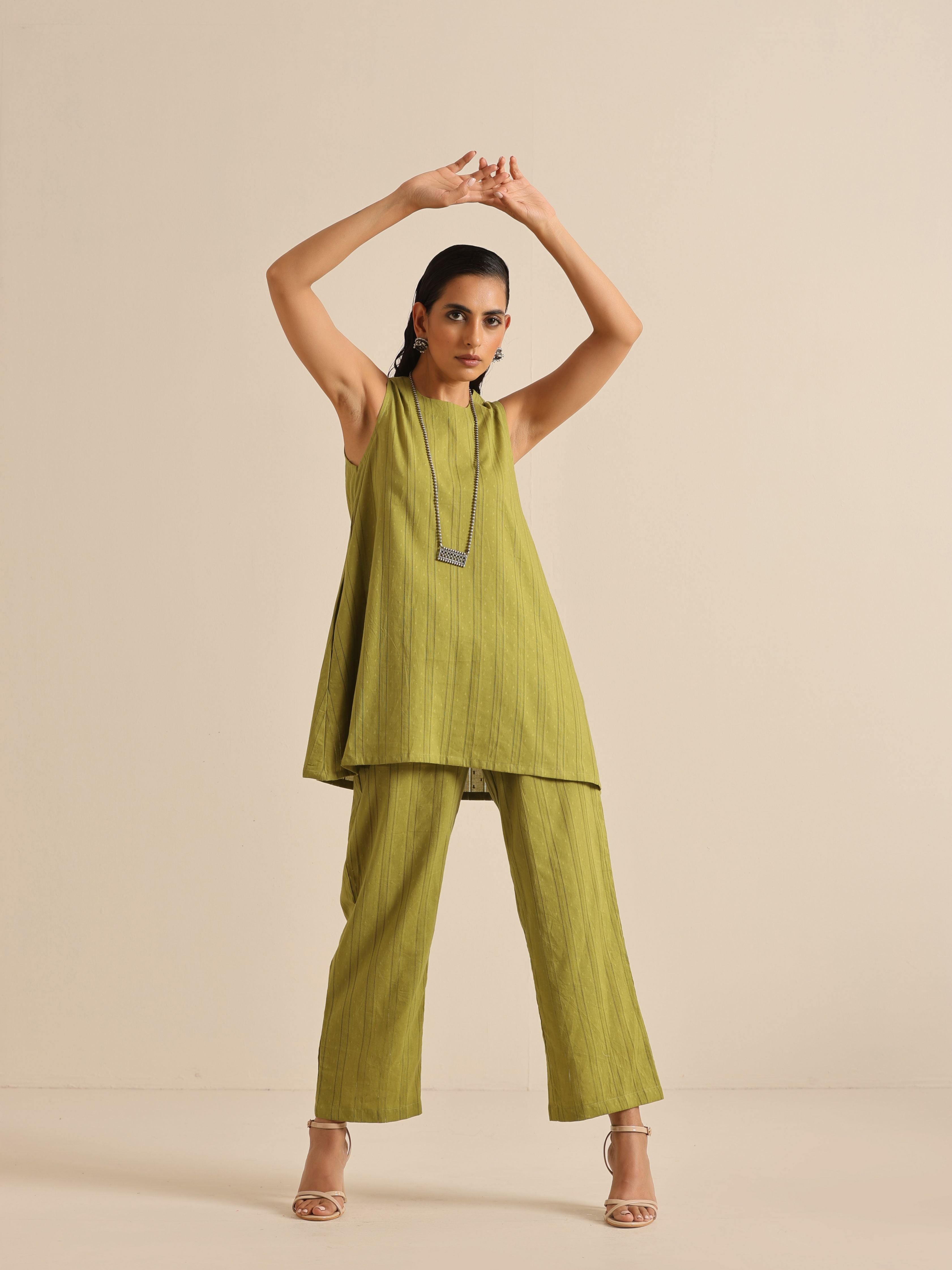 trueBrowns Green Dobby Sleeveless Co-Ord Set