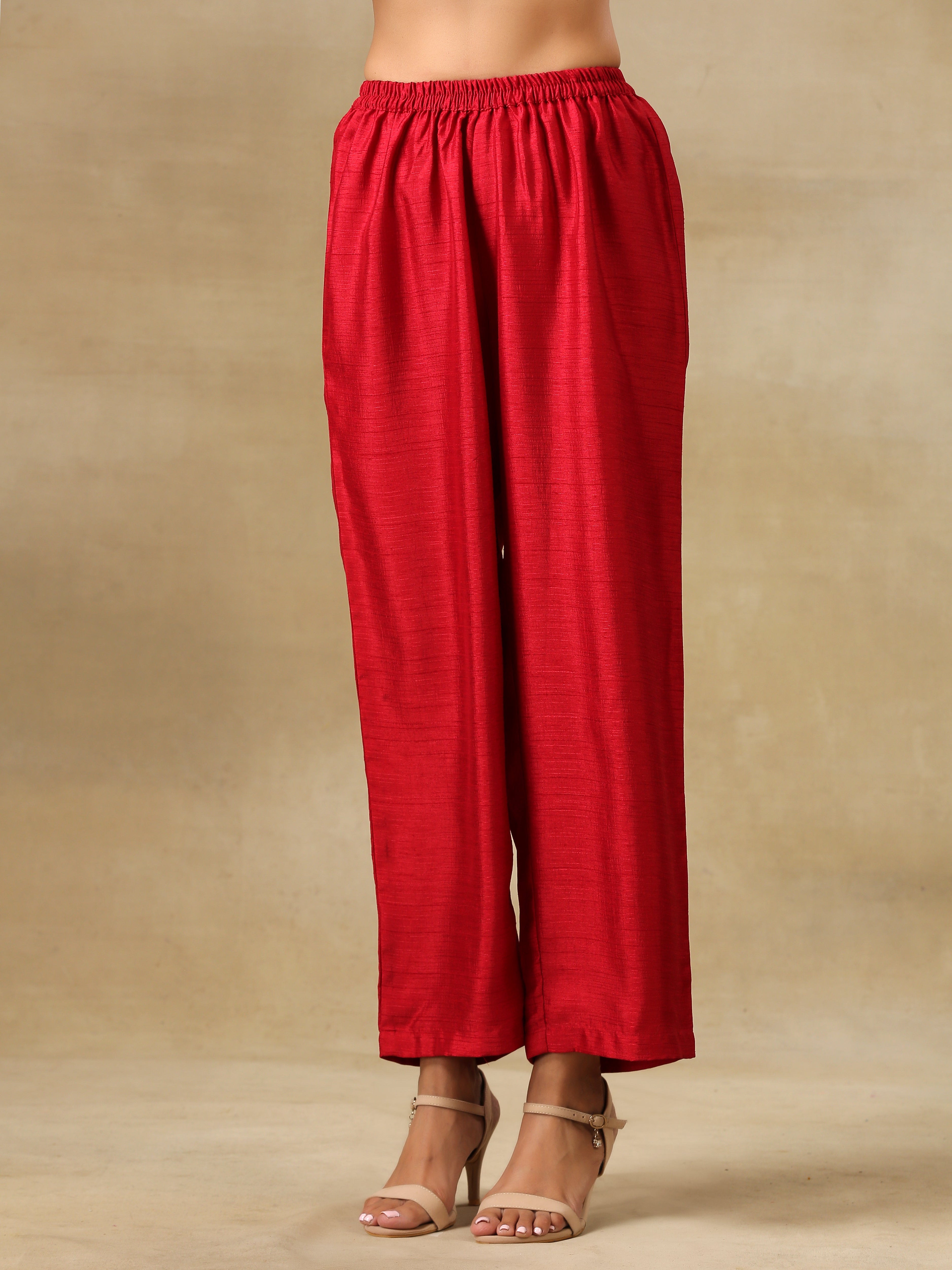 trueBrowns Maroon Textured Silk Front Placket Co-Ord Set
