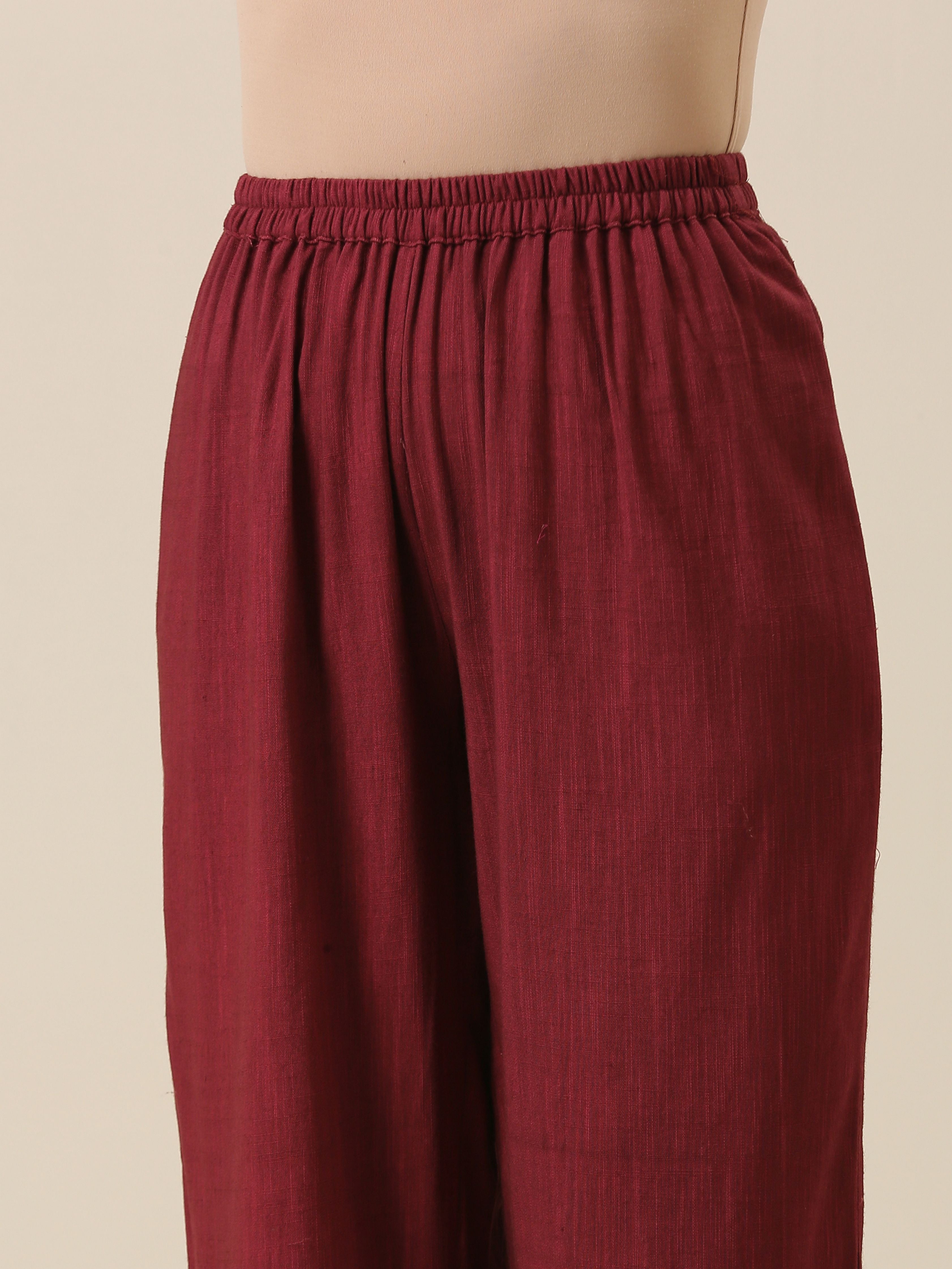 trueBrowns Ruby Wine Slub Textured Collar Co-Ord Set