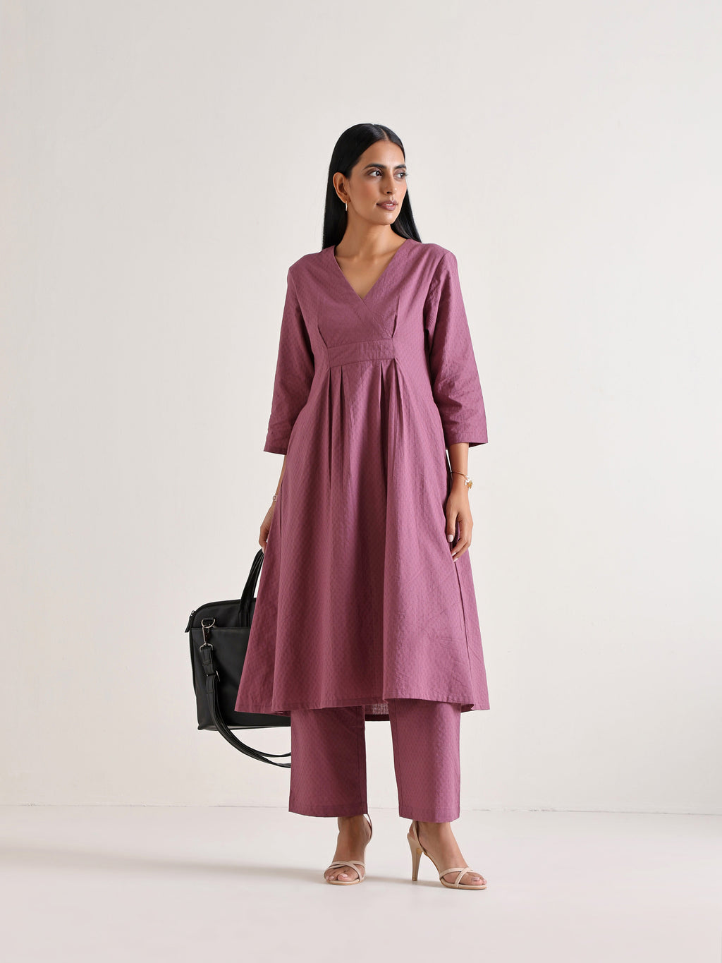 trueBrowns Orchid Overlap Pleat Kurta Pant Set