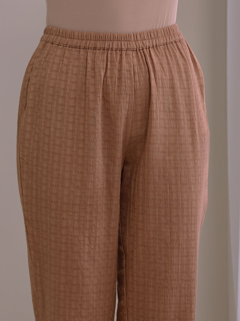 trueBrowns Beige Dobby Boxy Fit High-Low Co-Ord Set