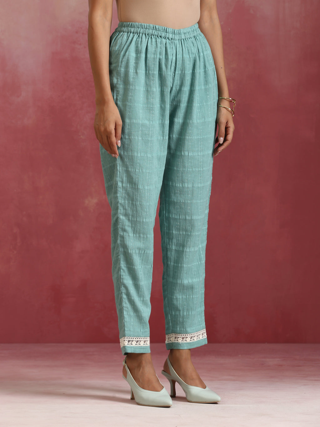 trueBrowns Aqua Blue Cotton Dobby High low Kurta Set