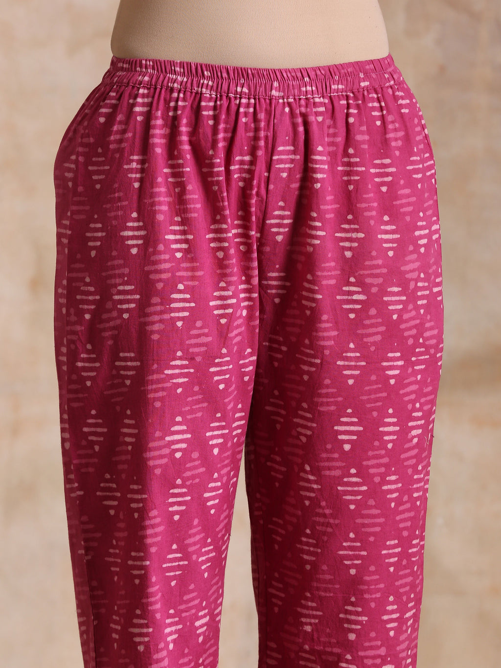 trueBrowns Pink Dabu Print Cotton Baggy Sleeve Co-Ord Set
