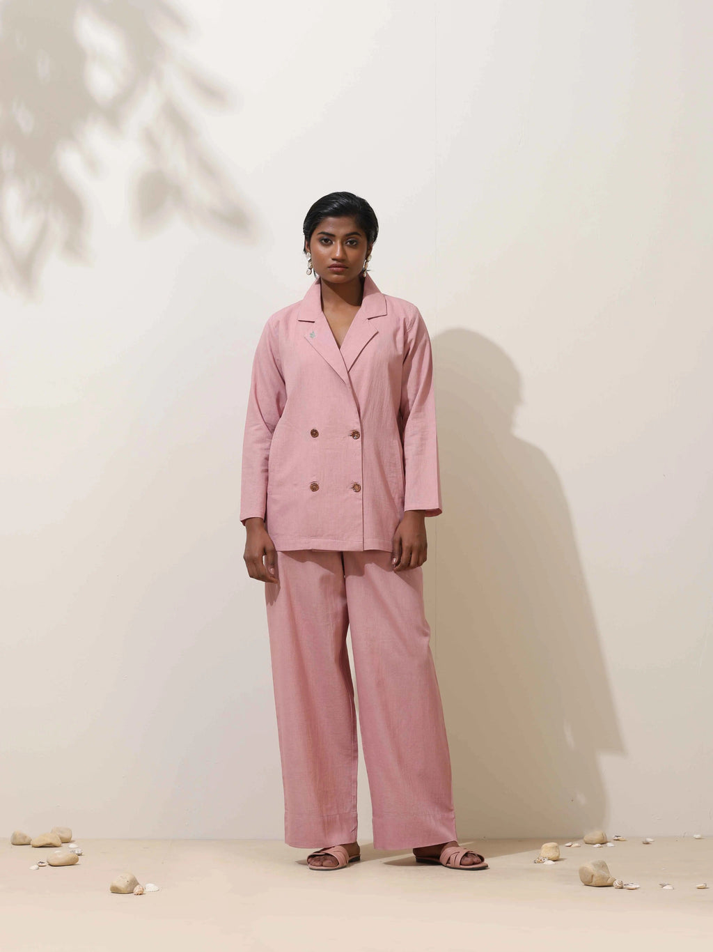 trueBrowns Pink Cotton Linen Co-Ord Set