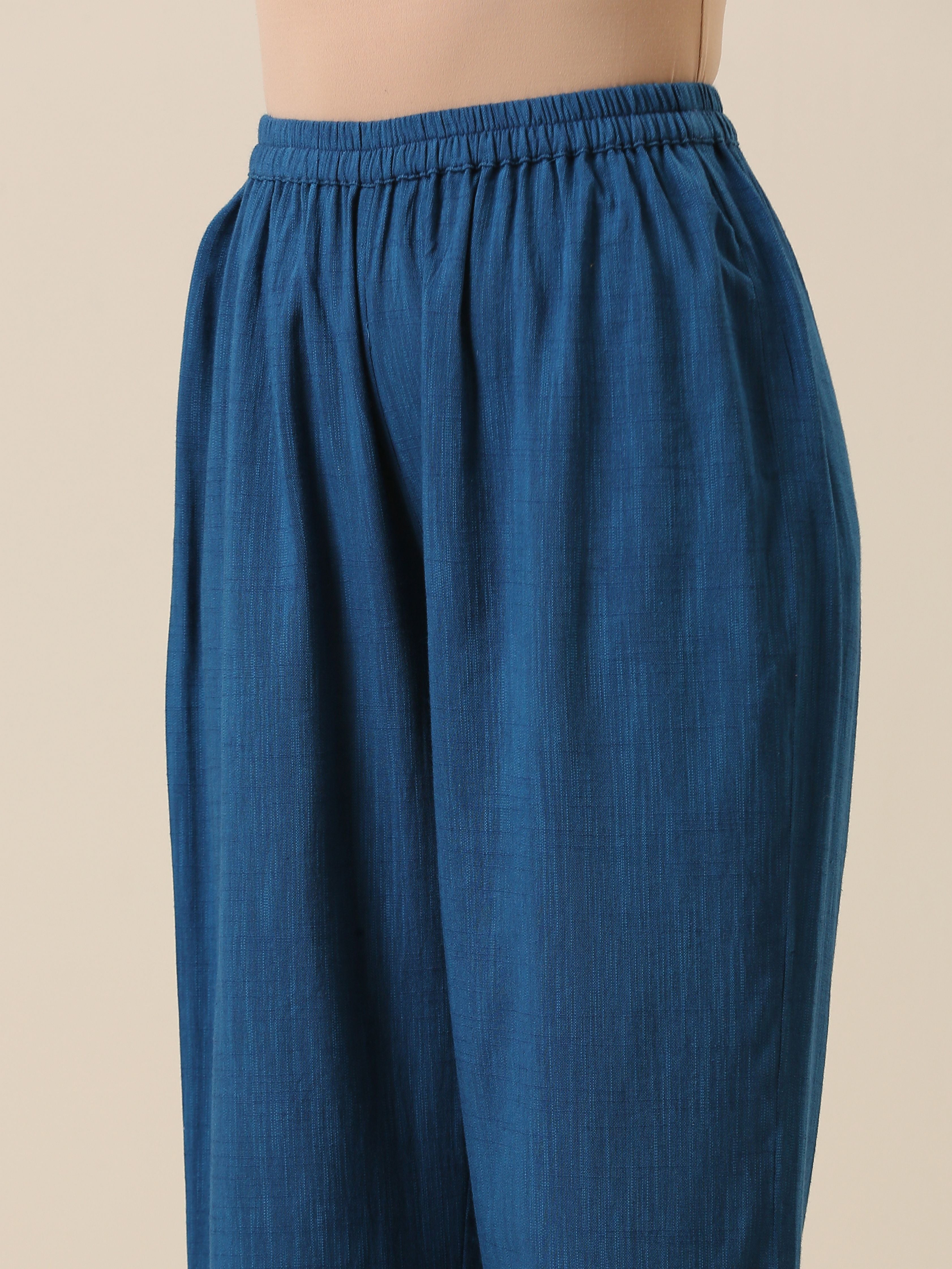 trueBrowns Classic Blue Slub Texture Collar Short Co-Ord Set