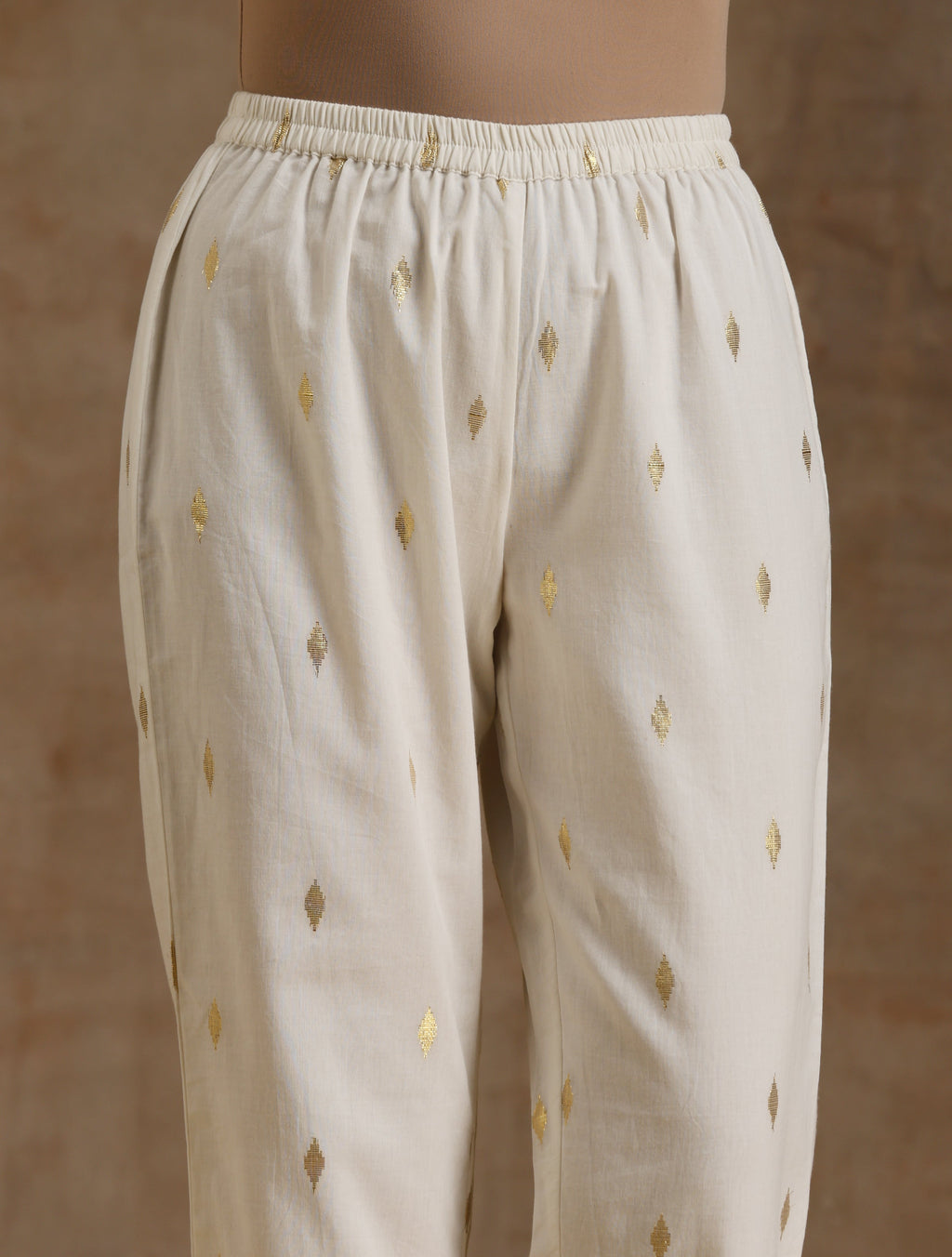 trueBrowns Ivory Gold Cotton Flared Co-Ord Set