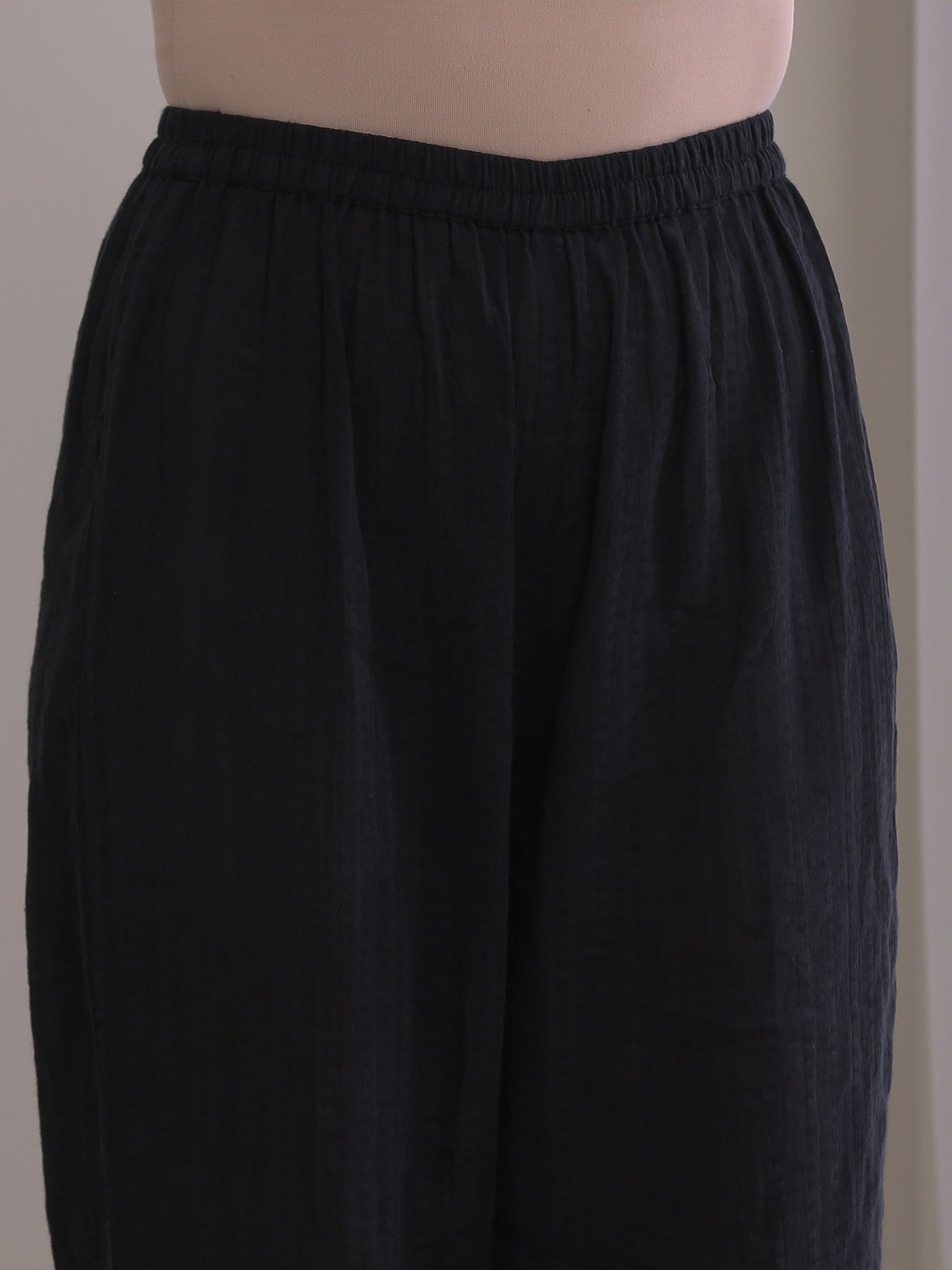 trueBrowns Black Dobby Flared Slit Kurta Pant Set