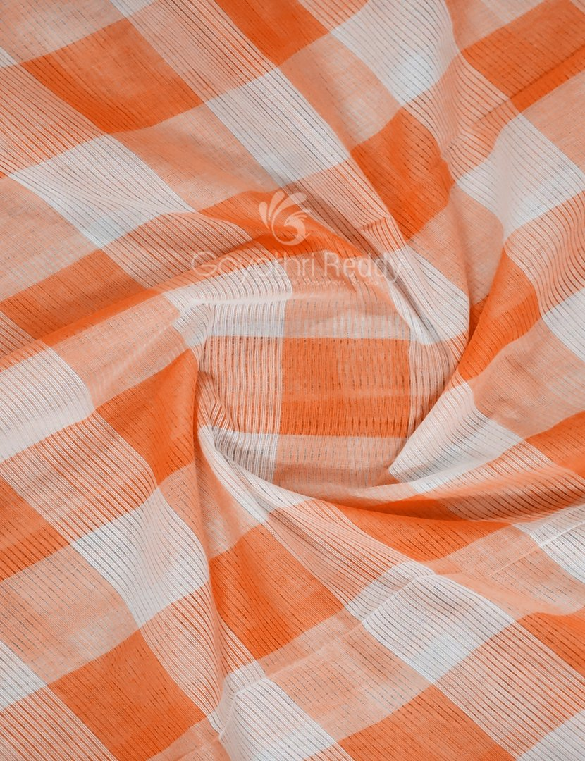 Cream And Orange Colored With Checks Pure Mangalgiri Cotton Saree By Gayathri Reddy Designer Studio