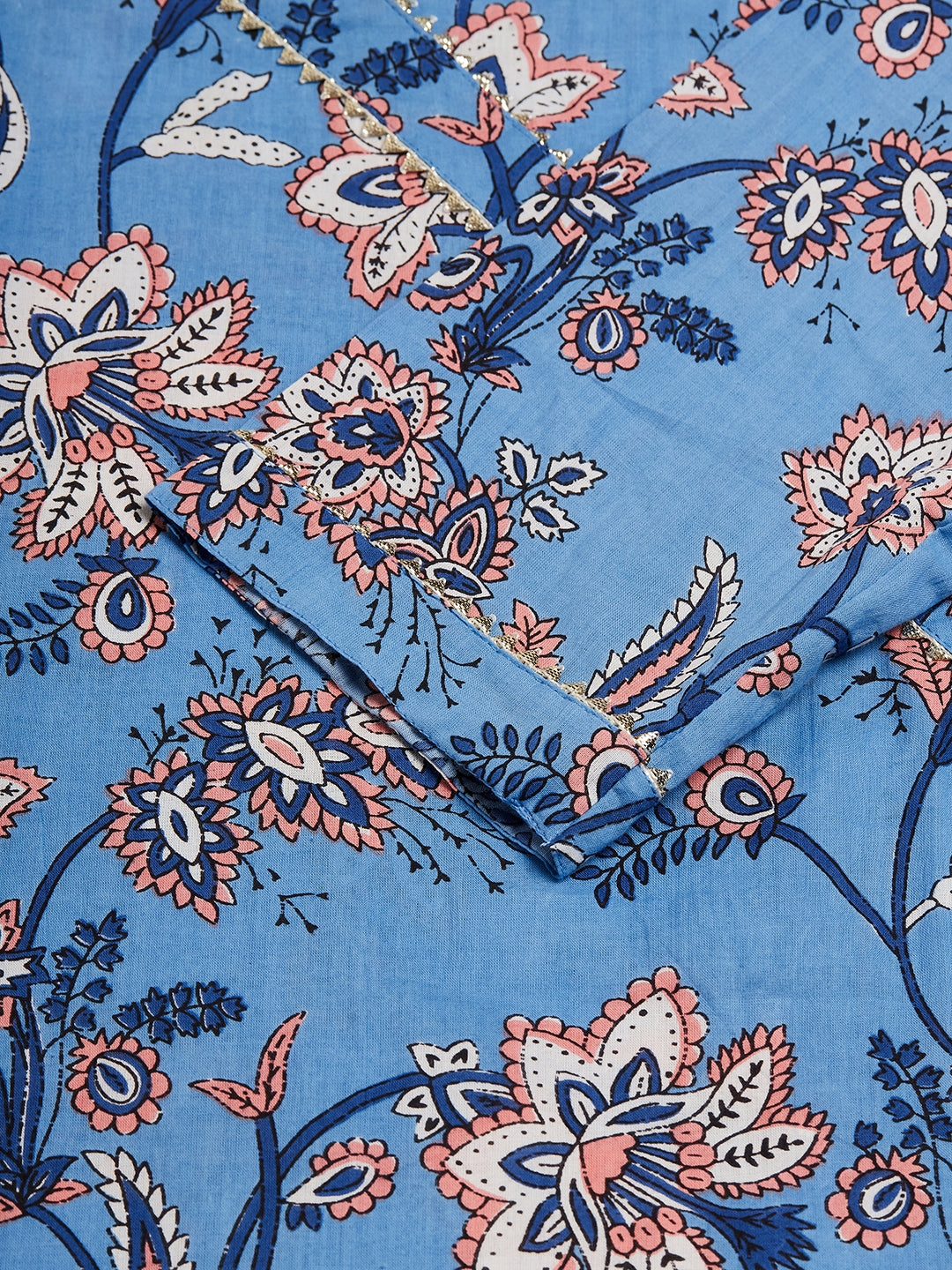 InWeave Women's Skyblue Pink Floral Angrakha Straight Kurta