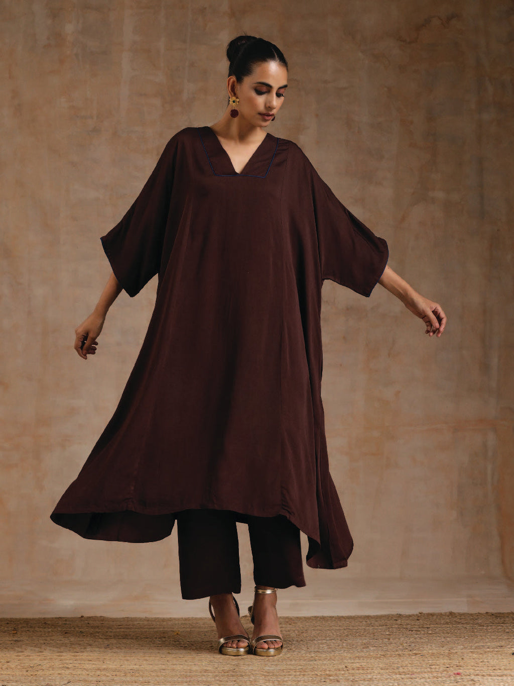 trueBrowns Cola Brown Modal Satin Oversized Kurta Set