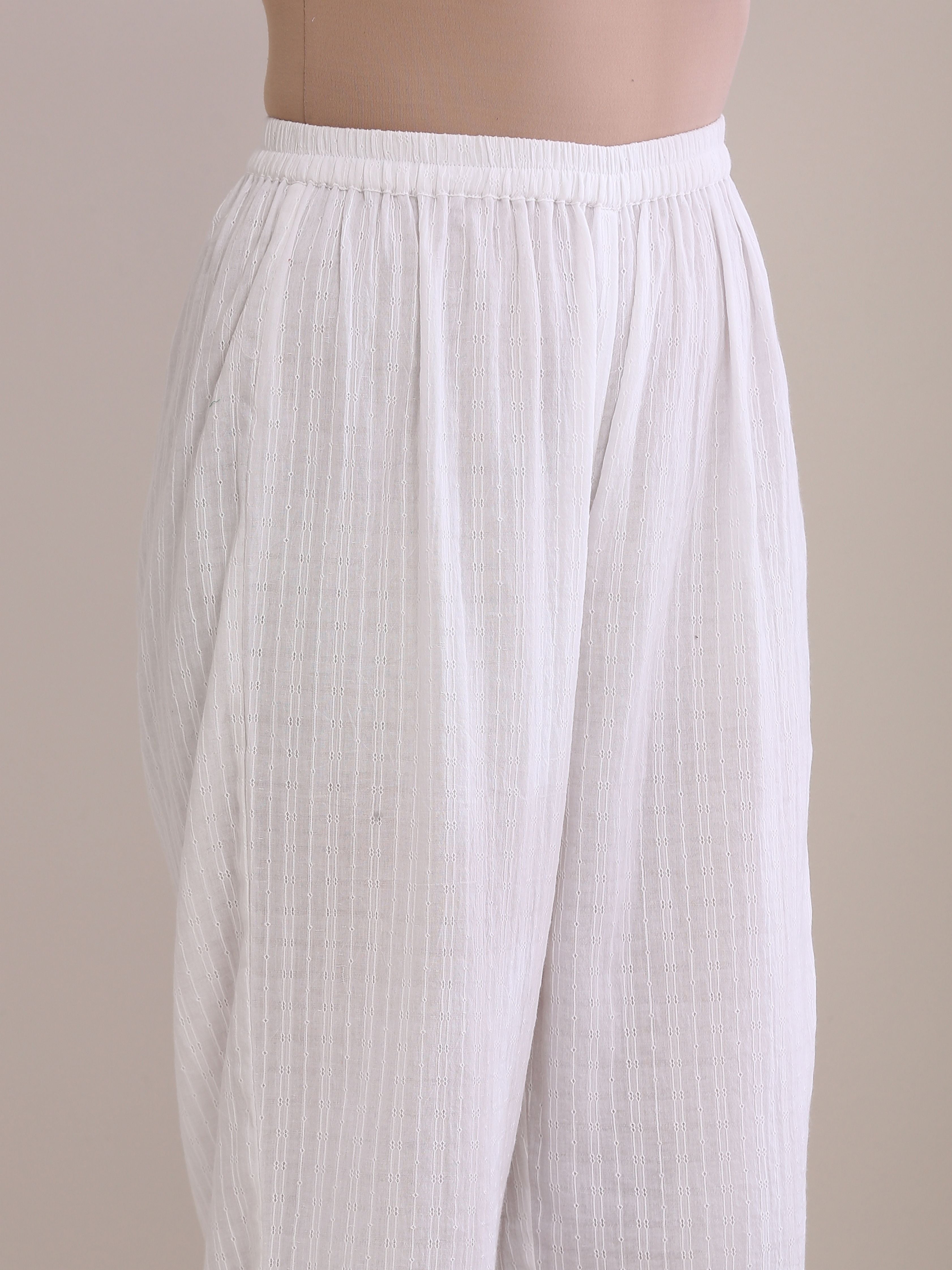 trueBrowns White Dobby Panel Kaftan Kurta Pant Set