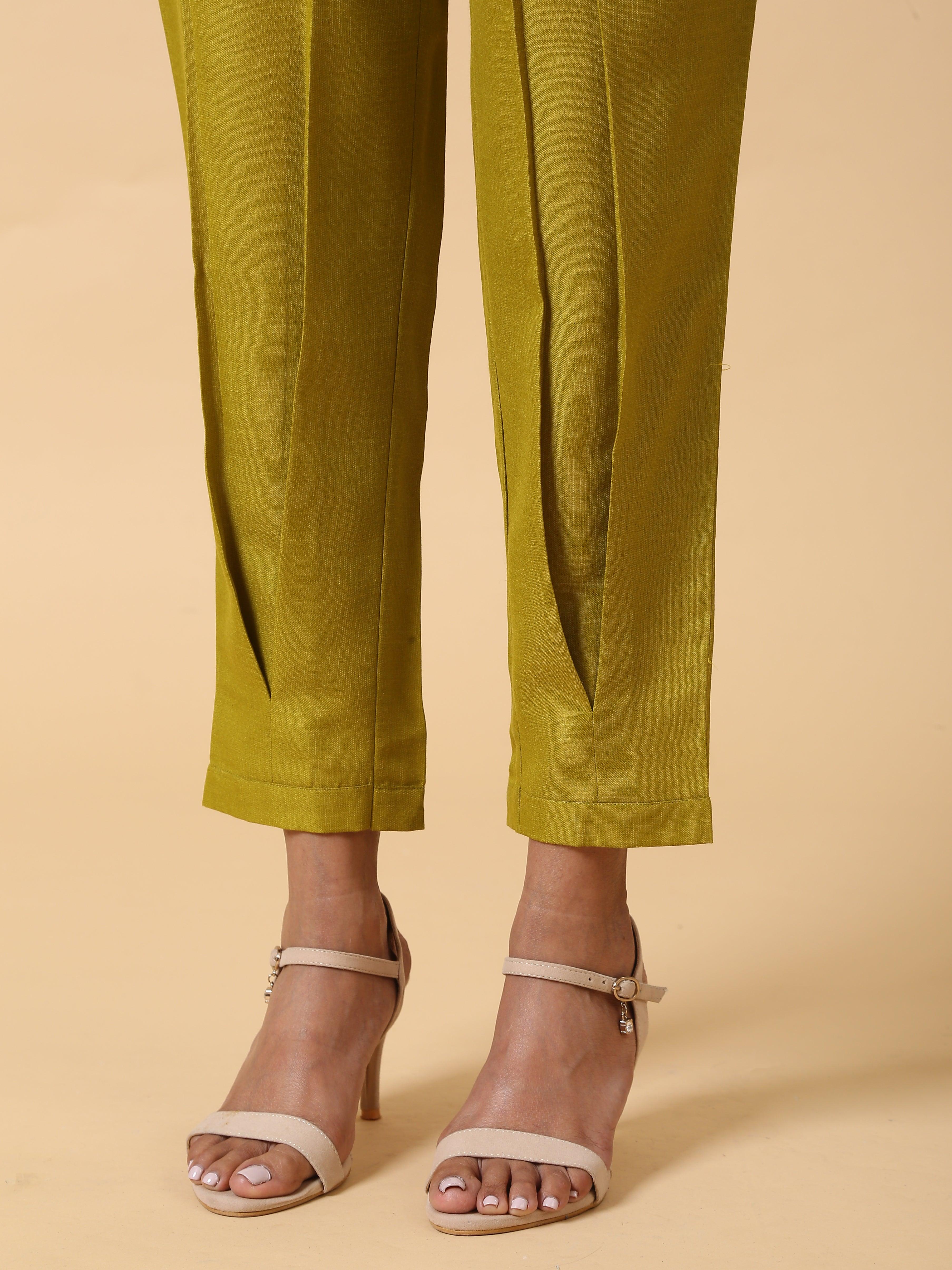 trueBrowns Cotton Linen Lime Green Pleated Co-Ord Set