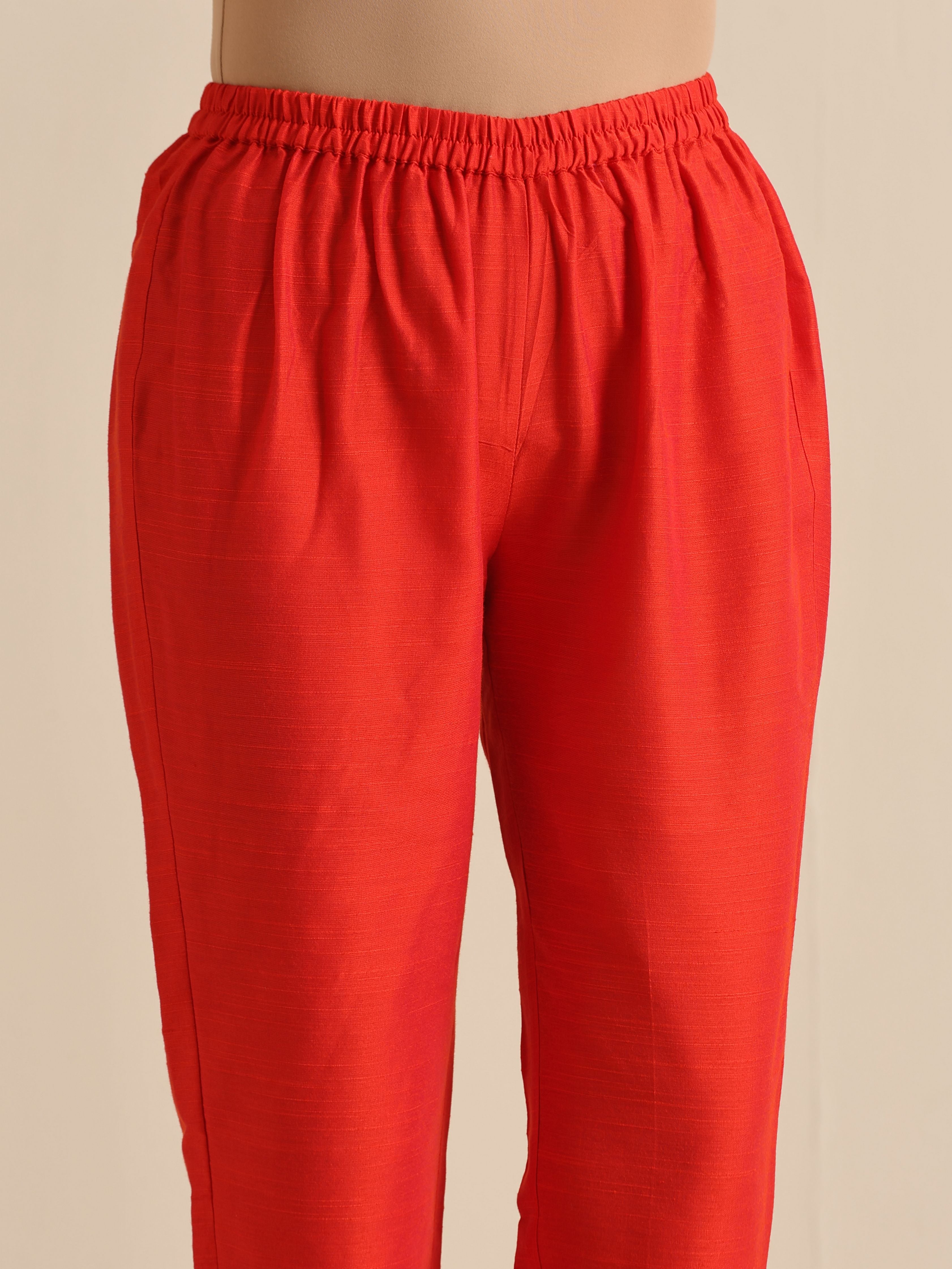 trueBrowns Orange Dupion Blend Angrakha Kurta Pant Set