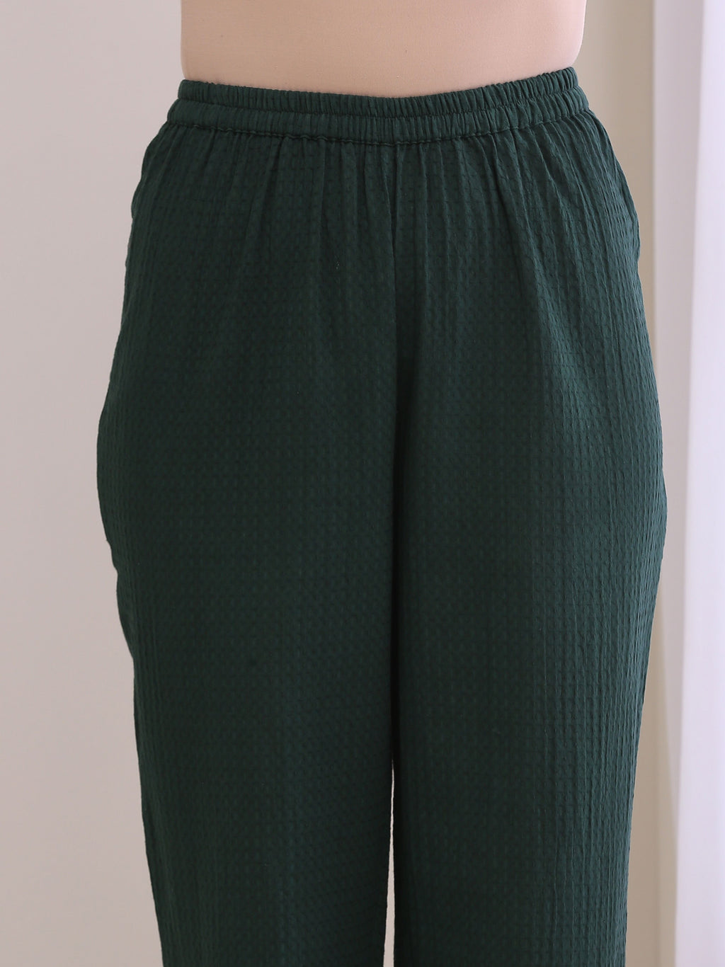 trueBrowns Dark Green Dobby Relaxed Fit Co-Ord Set