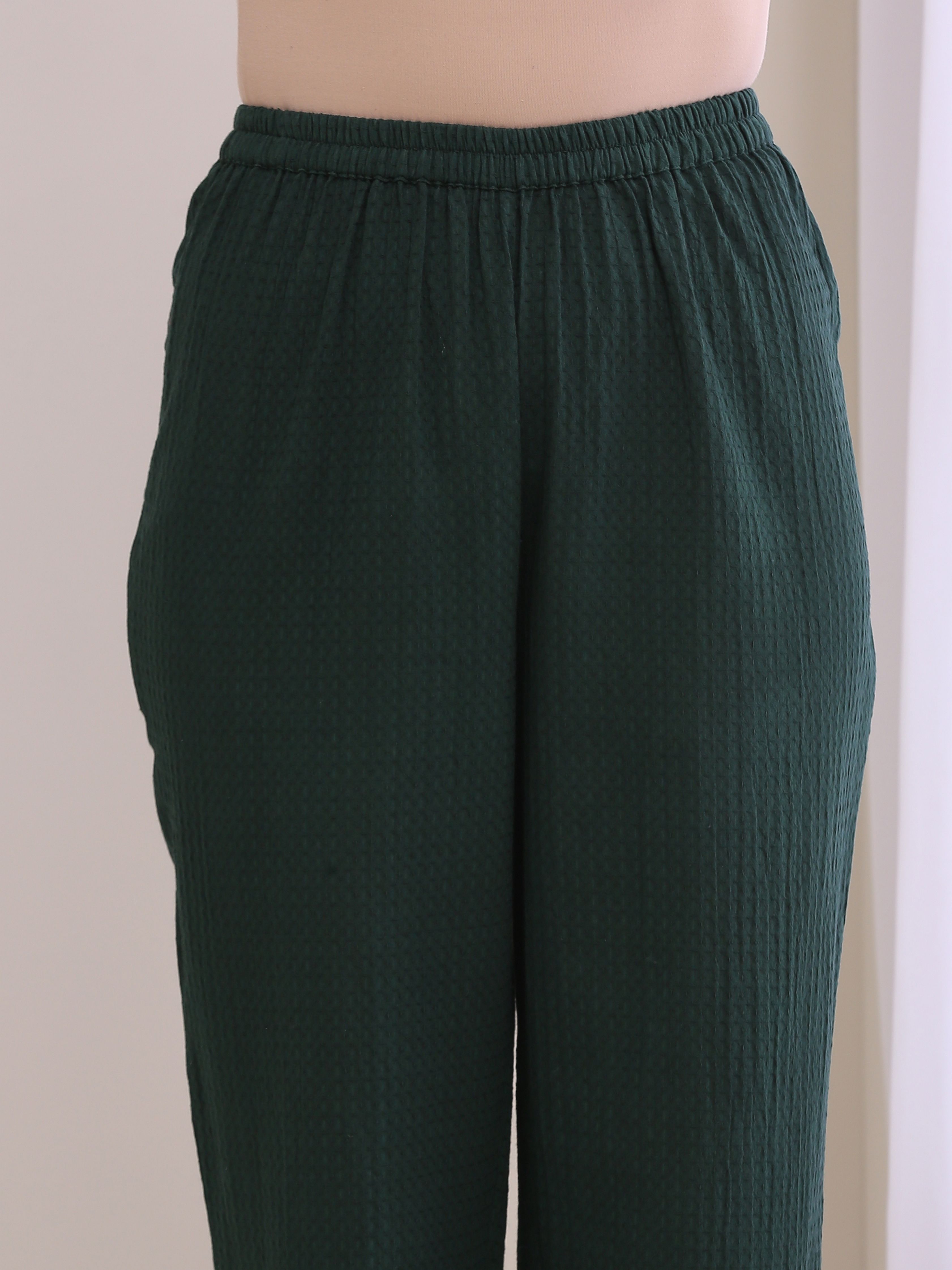 trueBrowns Dark Green Dobby Relaxed Fit Co-Ord Set