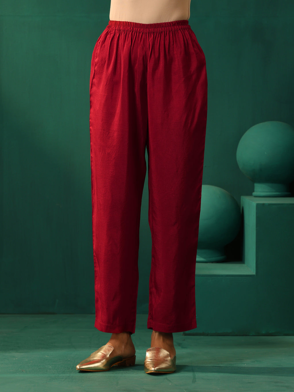 trueBrowns Maroon Diamond Viscose Silk Relaxed Co-ord Set