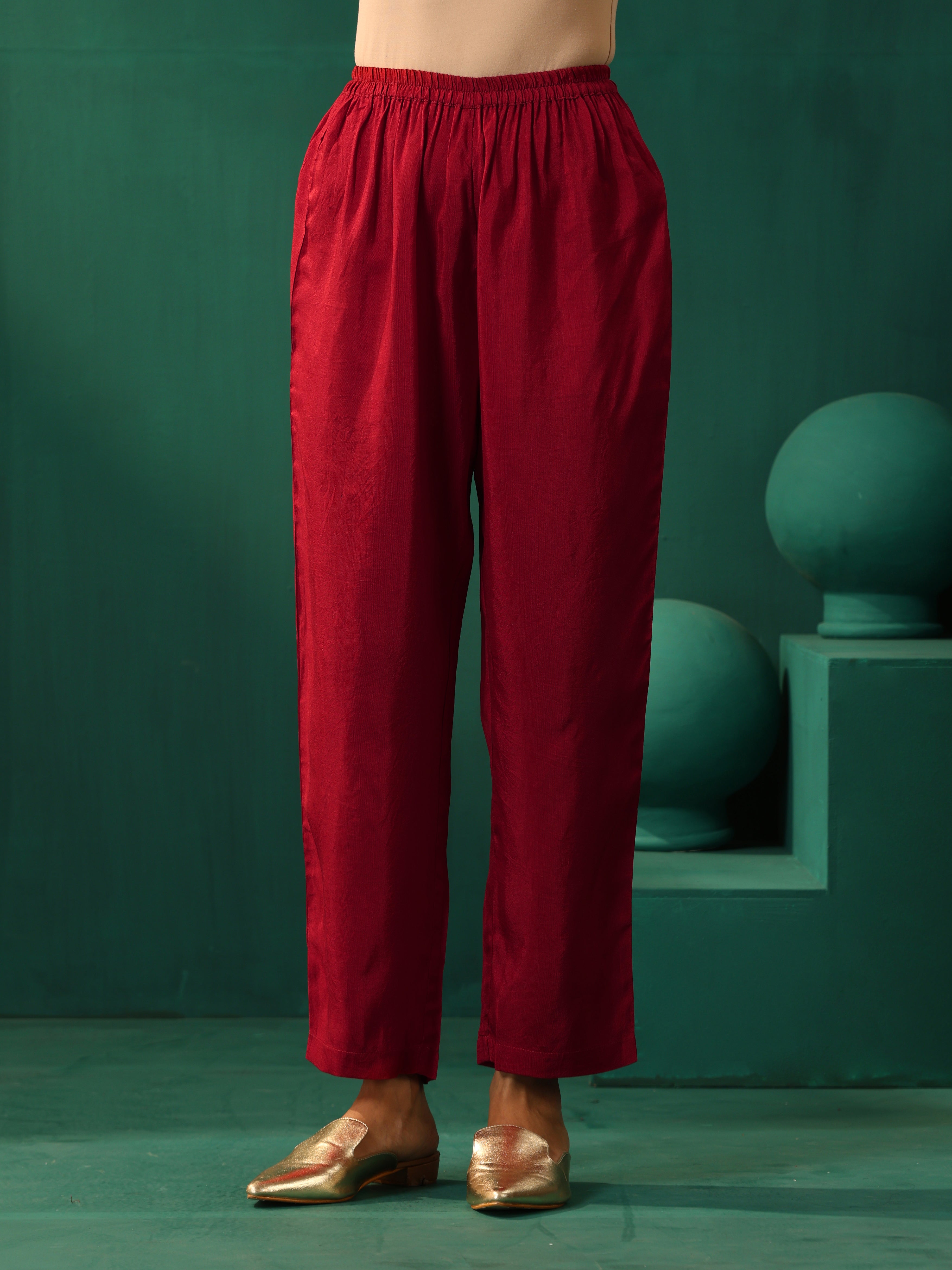 trueBrowns Maroon Diamond Viscose Silk Relaxed Co-ord Set