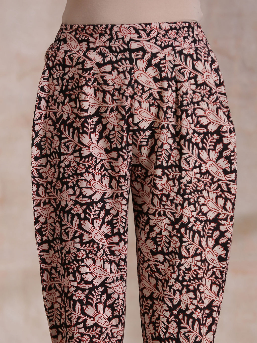 trueBrowns Black Floral Overall Bagru Print Cotton Pant Suit Set