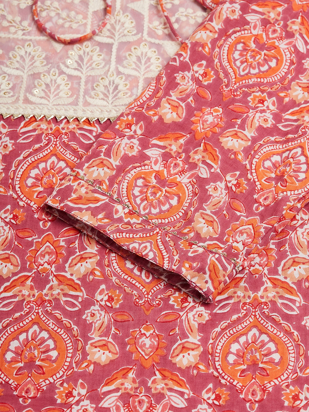 InWeave Women's Dusty Pink Paisley Patch Straight Kurta