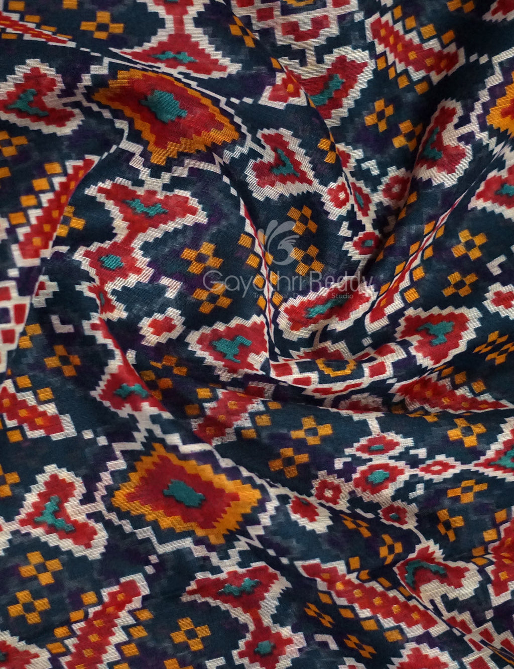Shades of Navy Blue Colour Patola Print Semi Chanderi Saree By Gayathri Reddy Designer Studio