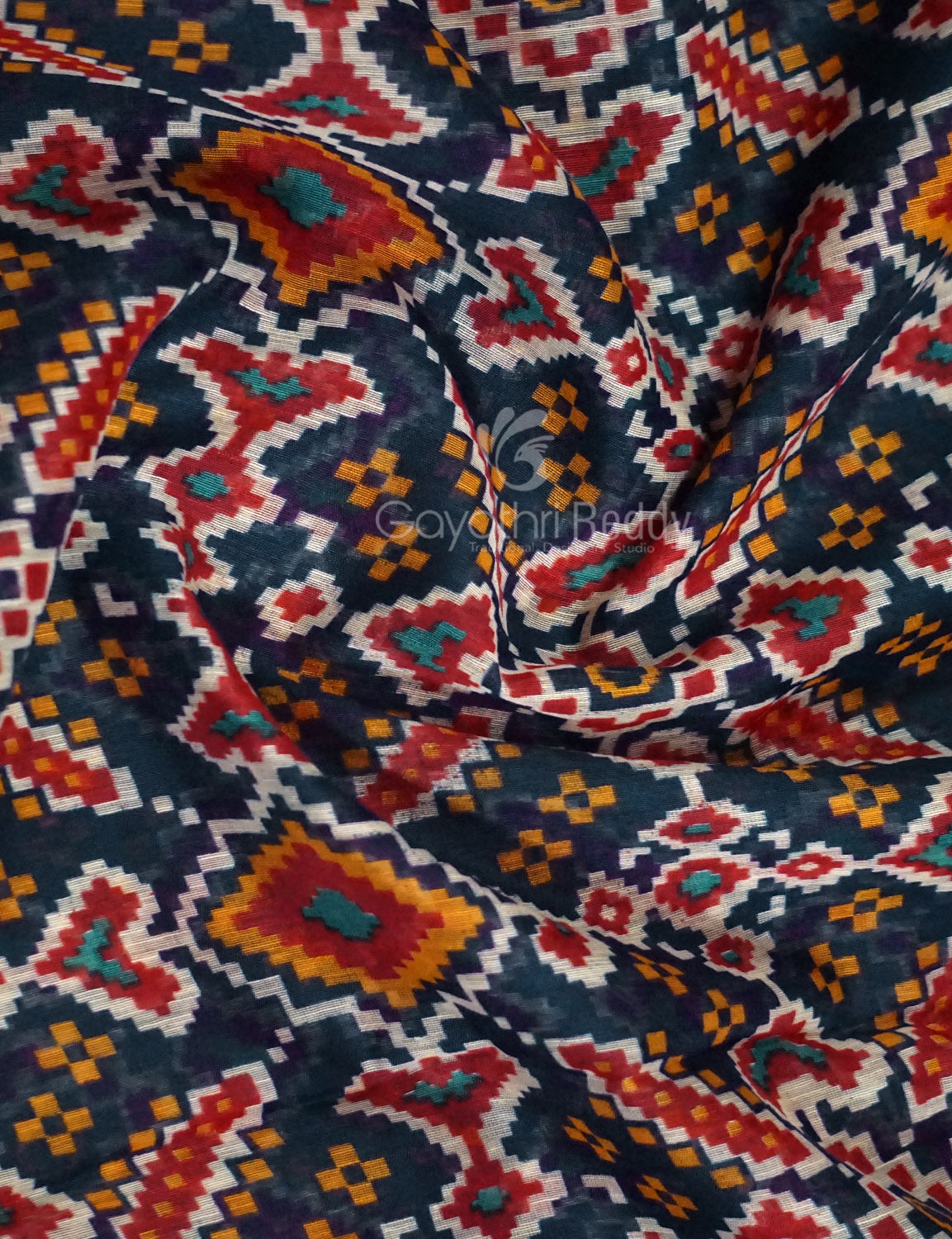 Shades of Navy Blue Colour Patola Print Semi Chanderi Saree By Gayathri Reddy Designer Studio