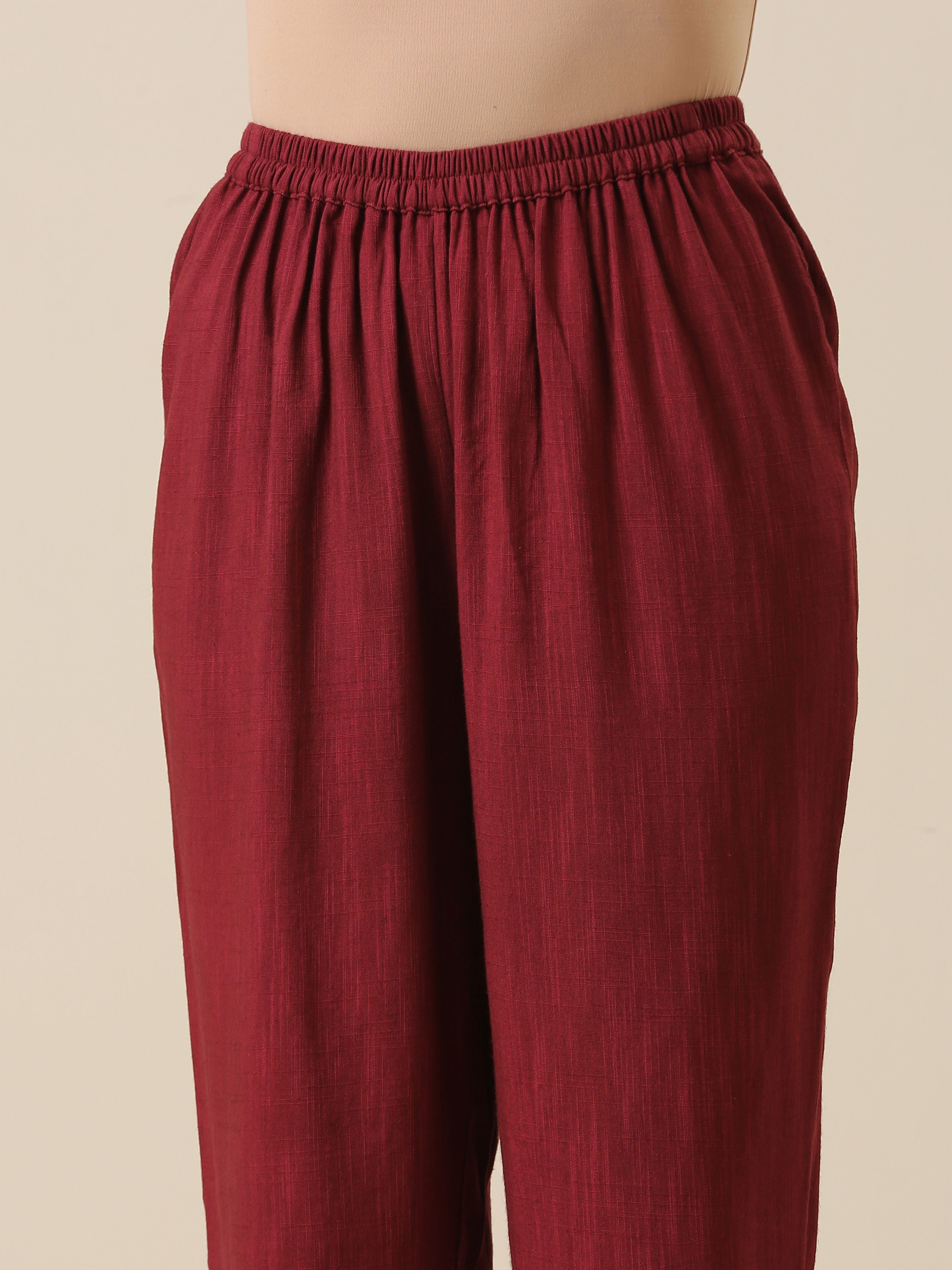 trueBrowns Ruby Wine Slub Texture High Low Kaftan Pant Set