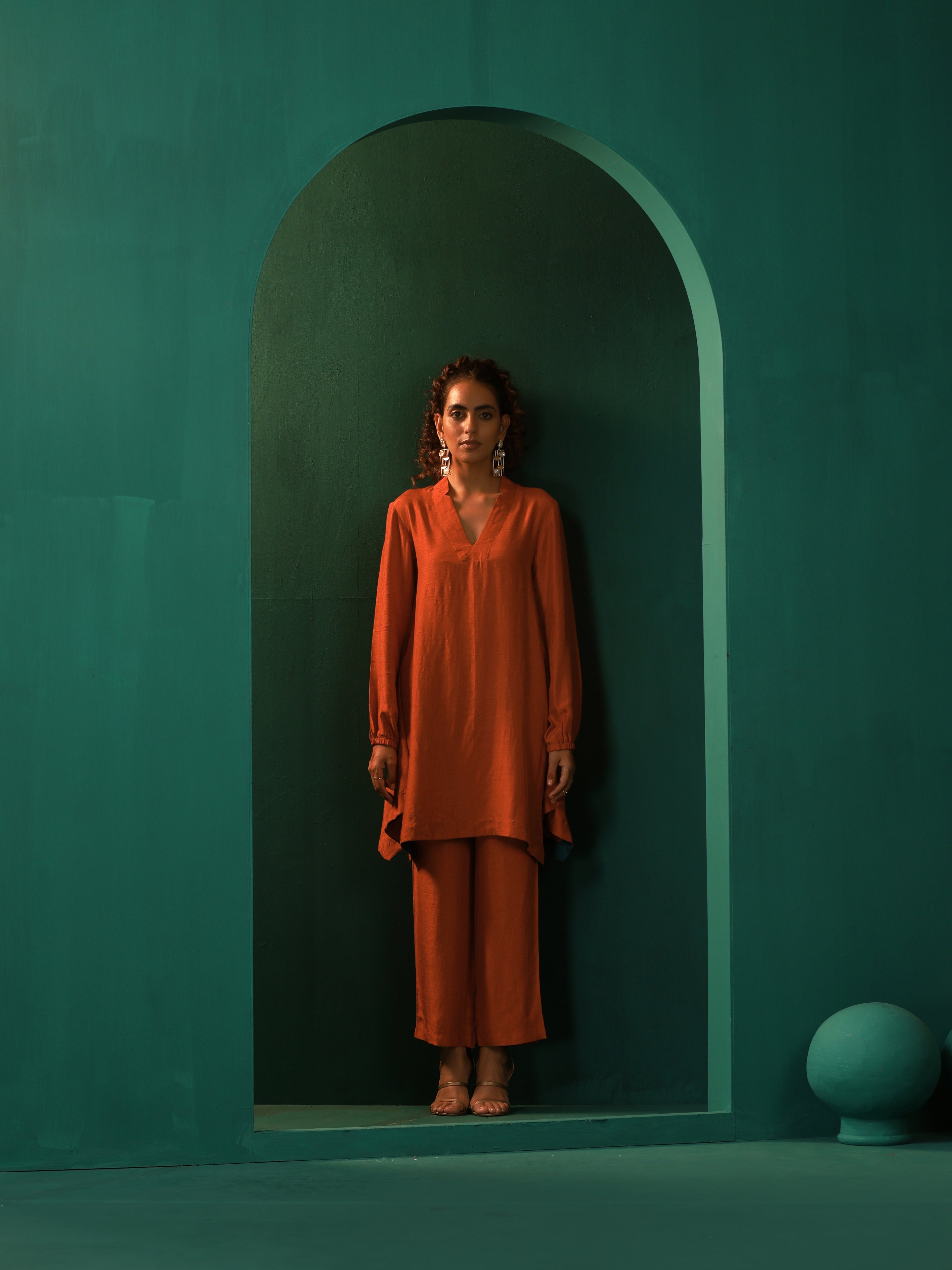 trueBrowns Rust Silk Collar Co-ord Set