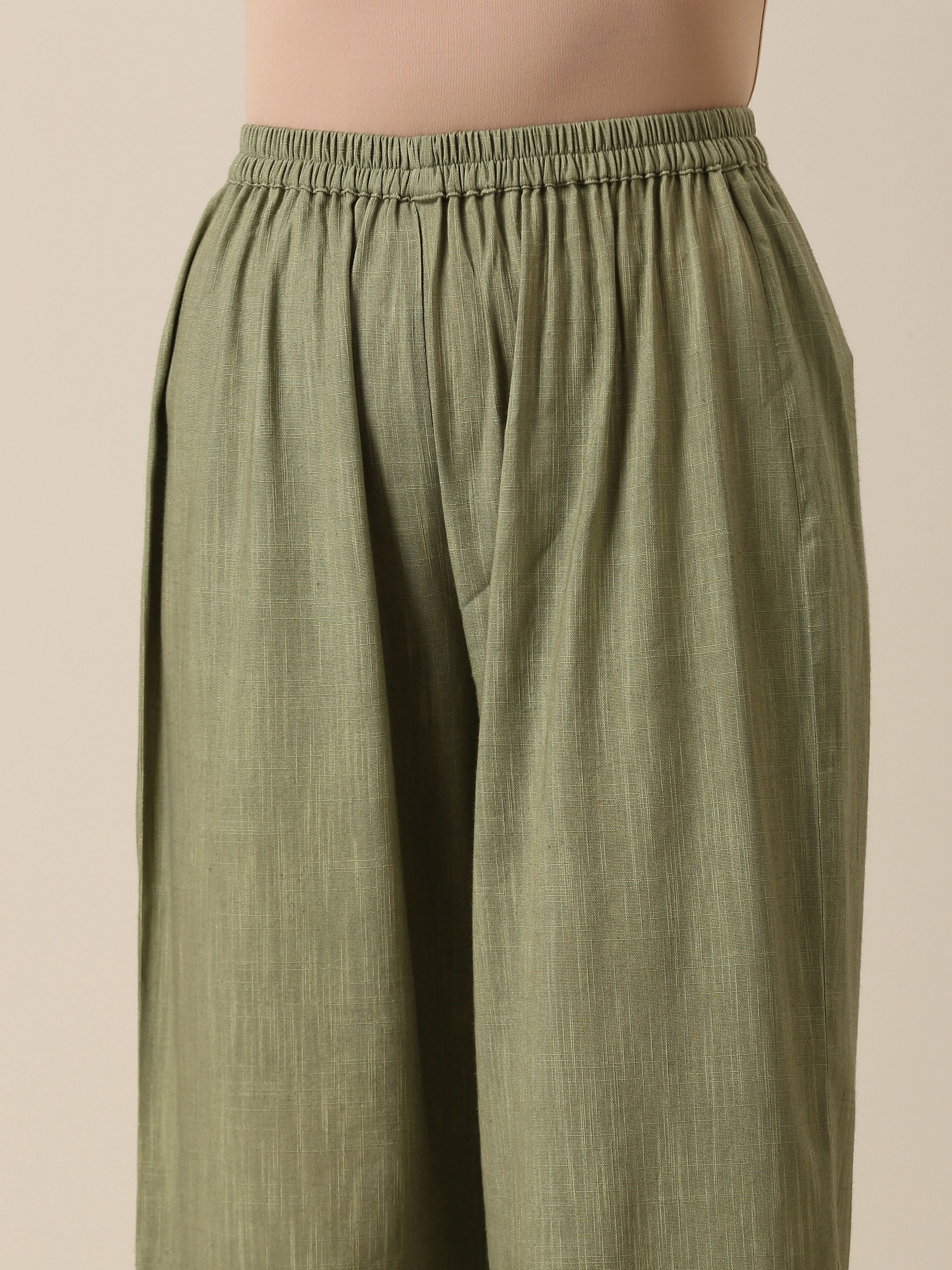 trueBrowns Sage Slub Texture Angrakha Pant Set