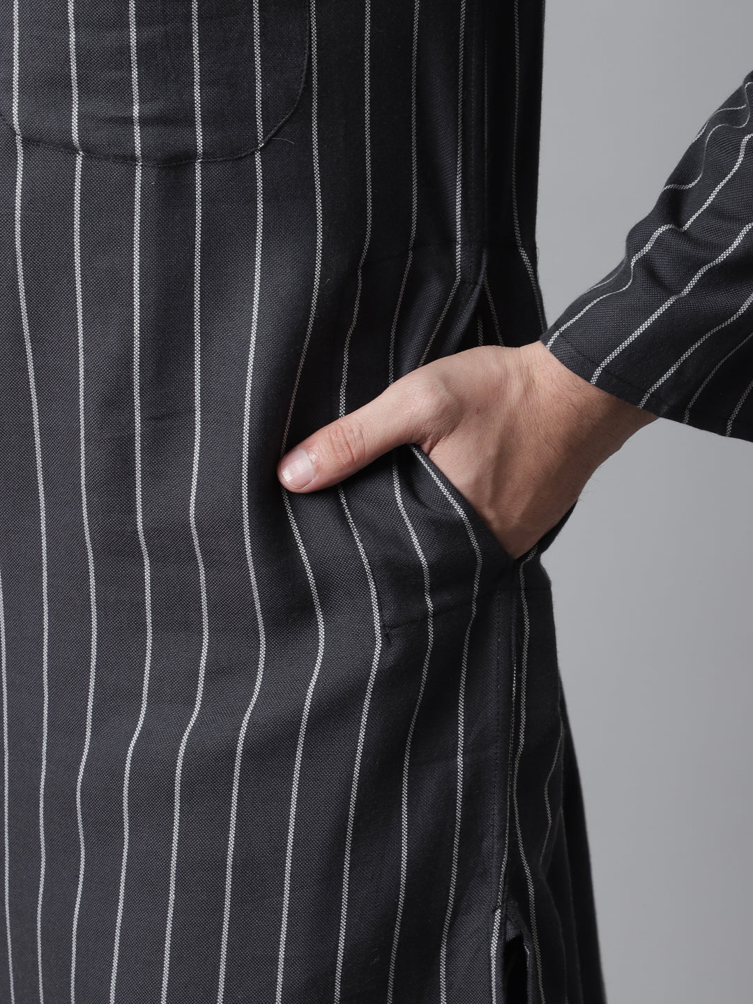 Even Apparels Black Pure Cotton Kurta With Band Collar