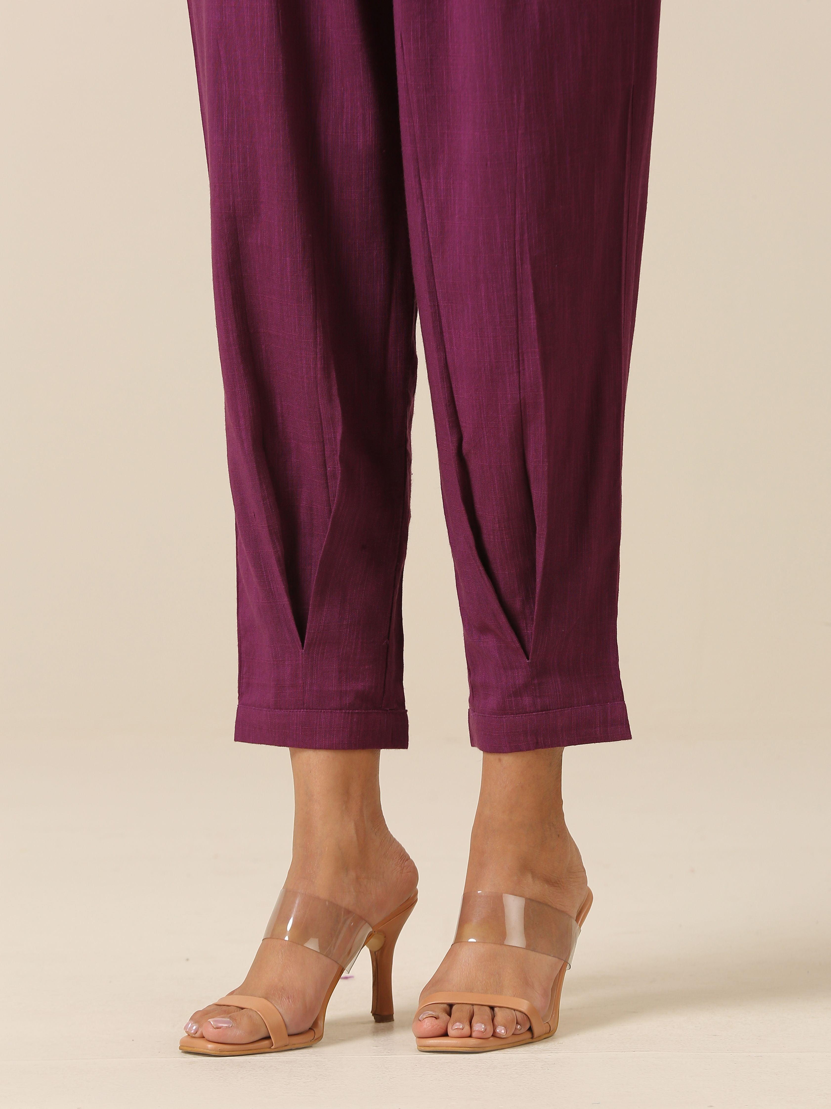 trueBrowns Plum Purple Slub Texture Pleated Co-Ord Set