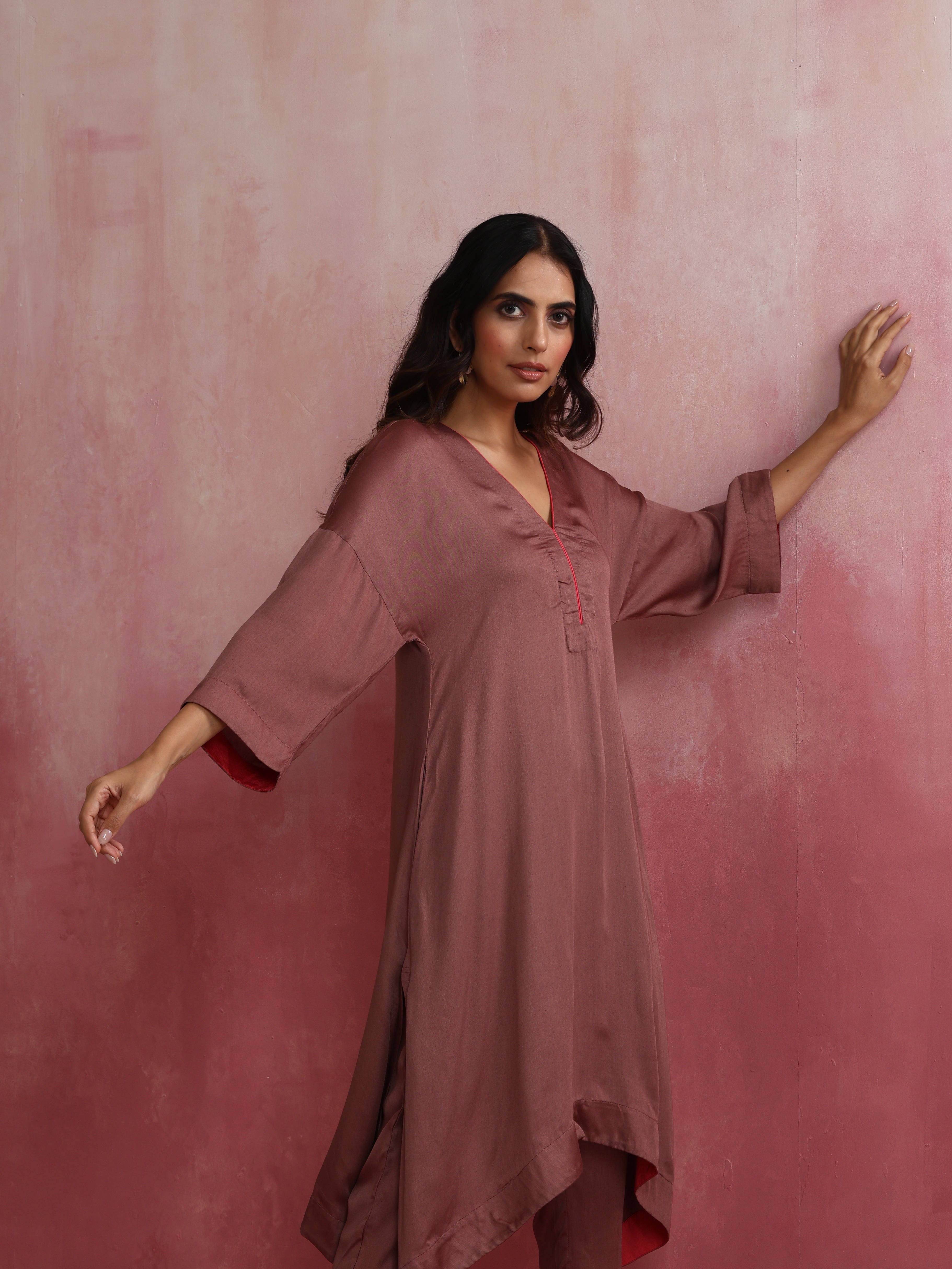 trueBrowns Brown Modal High low Kurta Set