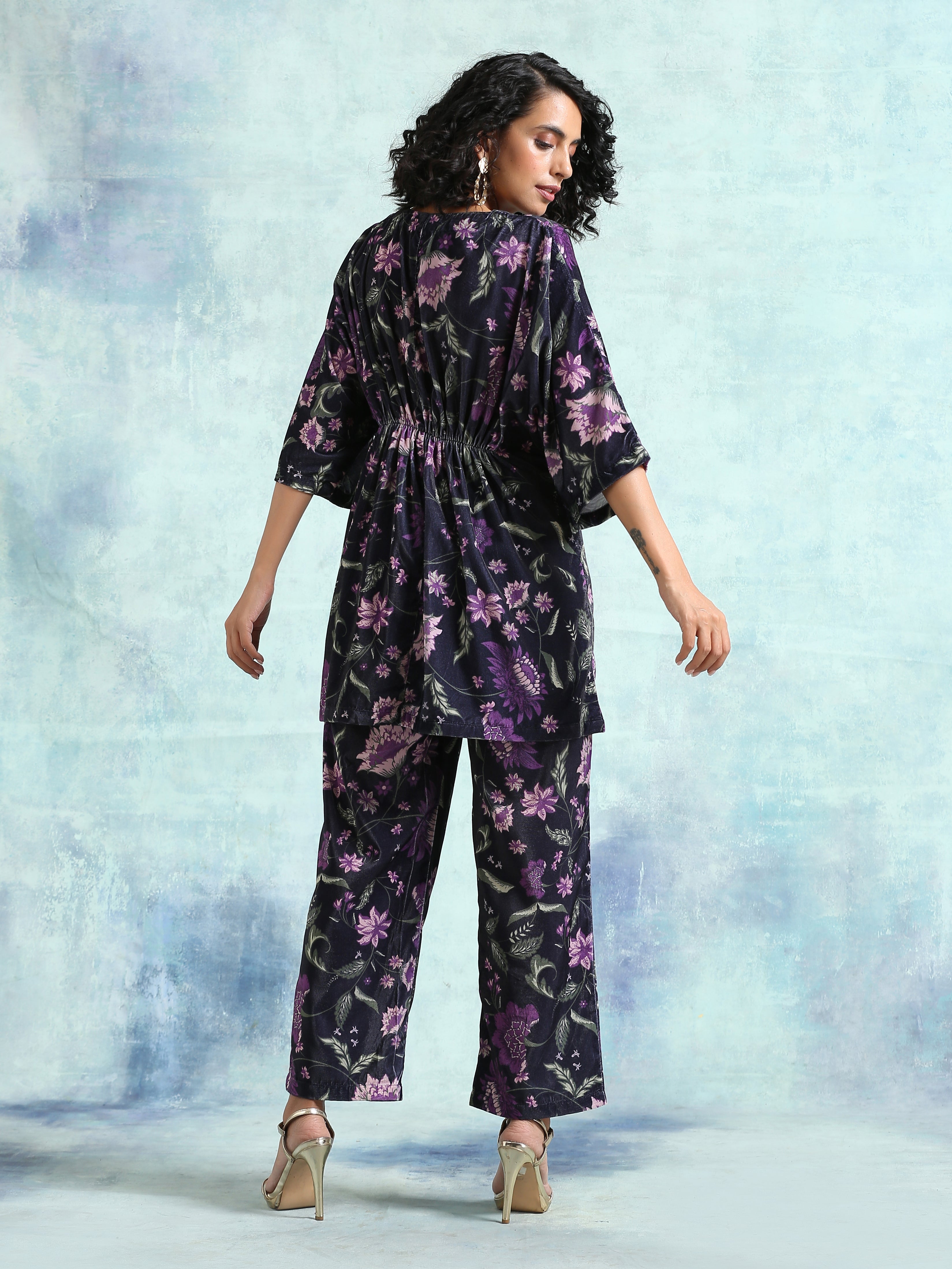 trueBrowns Black Printed Velvet Co-Ord Set