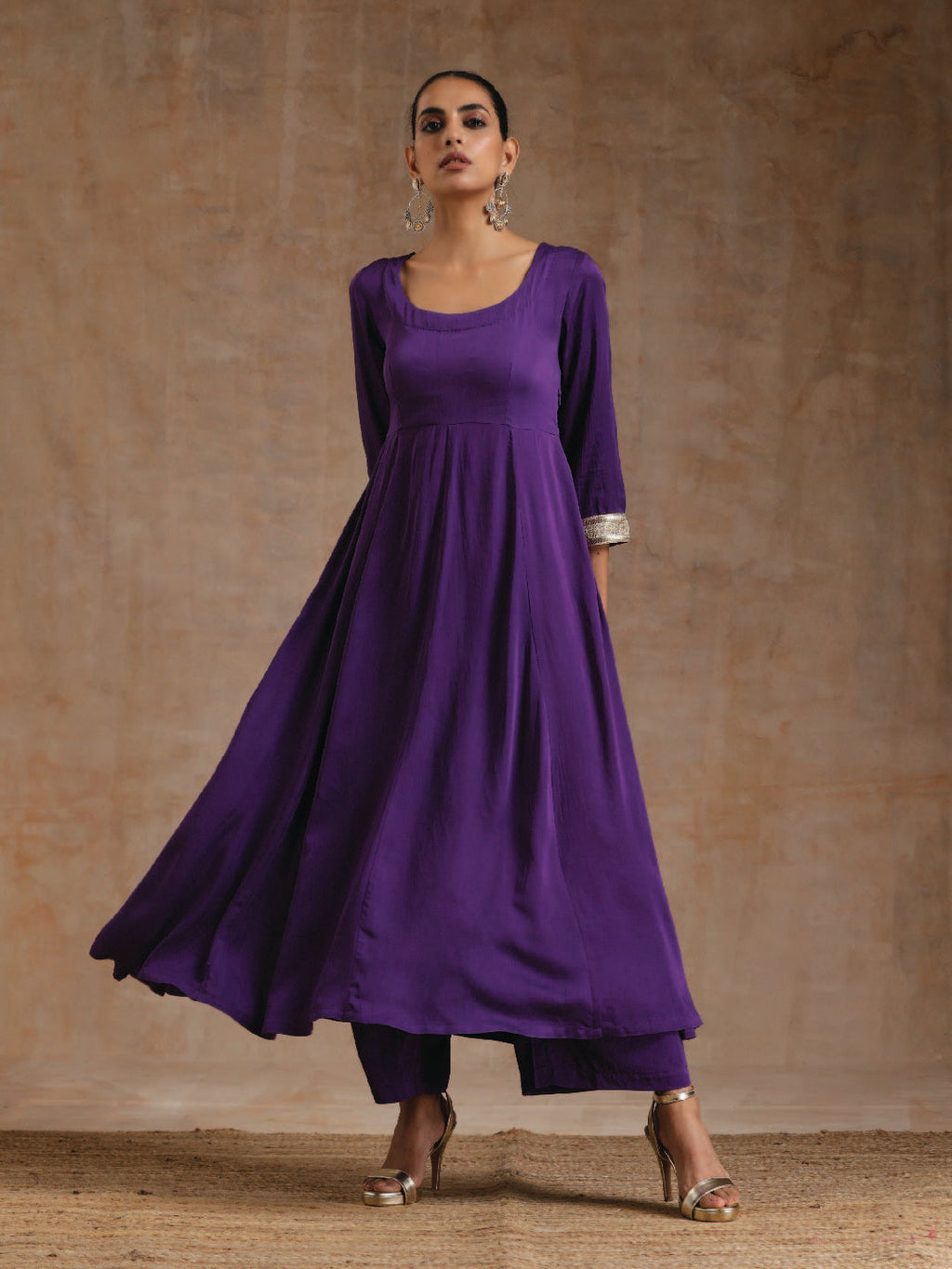 trueBrowns Violet Modal Satin Anarkali Set