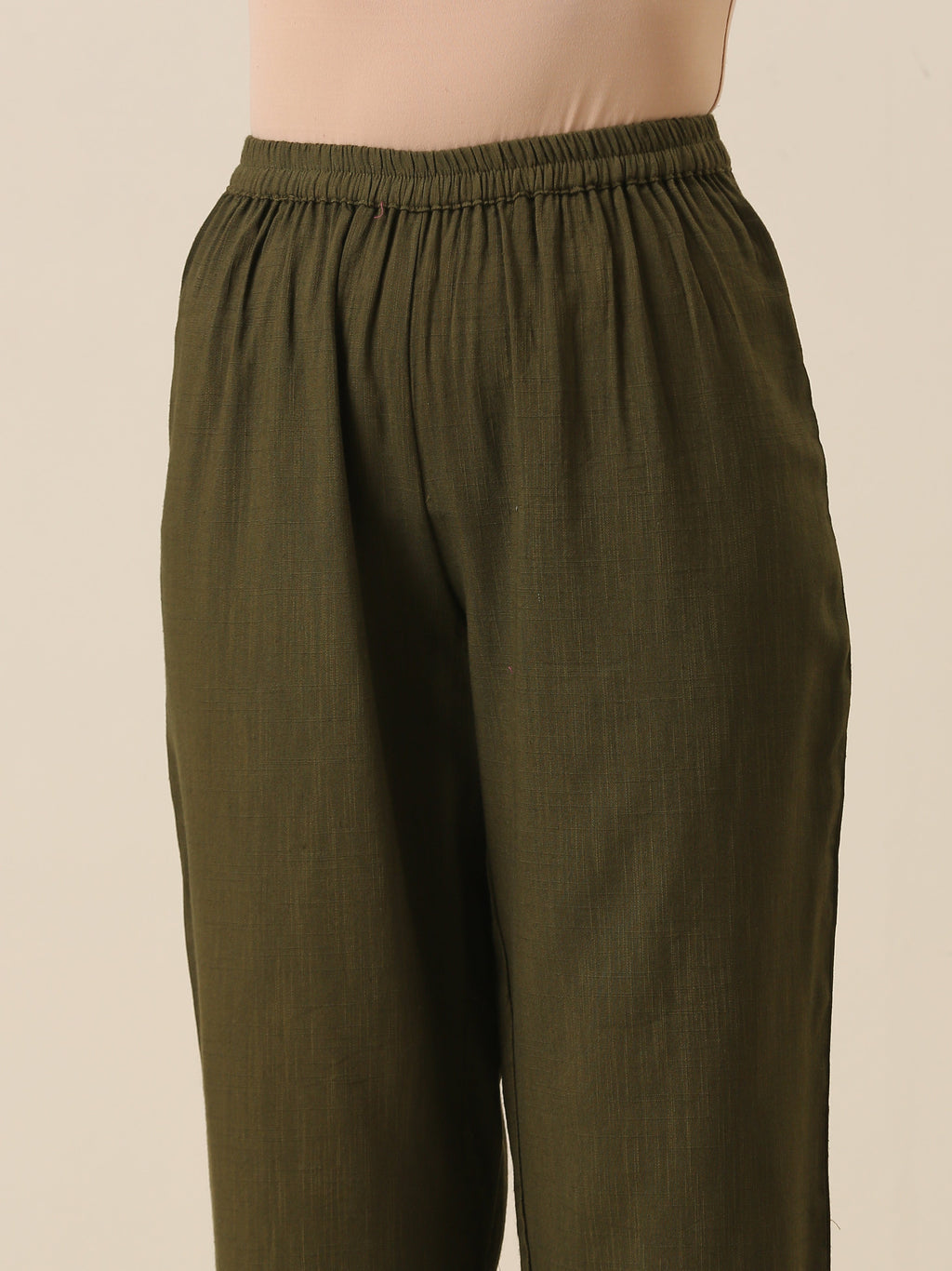 trueBrowns Olive Green Slub Texture Baggy Sleeve Co-Ord Set